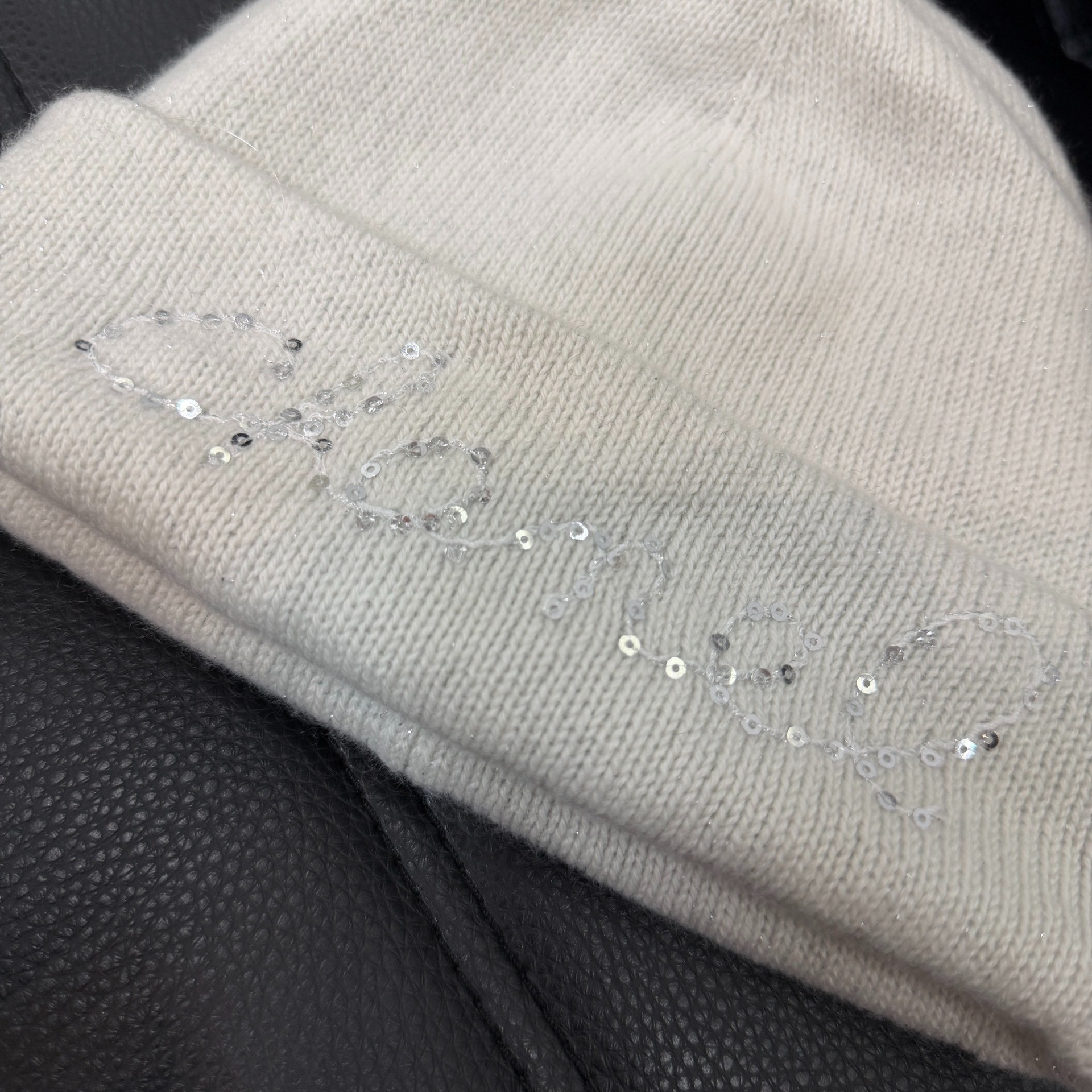 Chanel White Sequin Knit Beanie — front