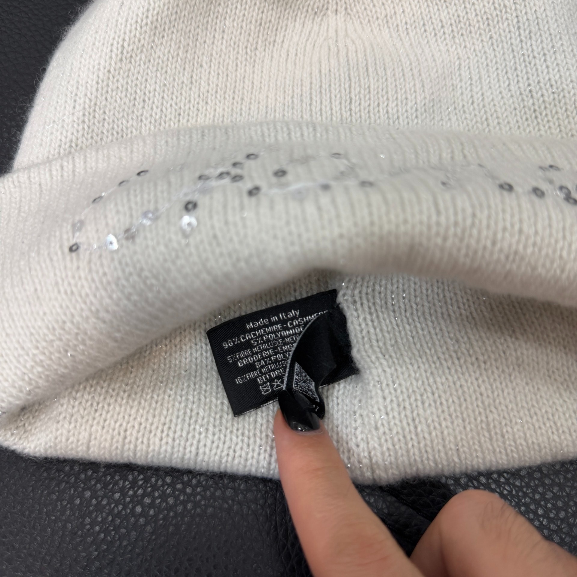 Chanel White Sequin Knit Beanie — back