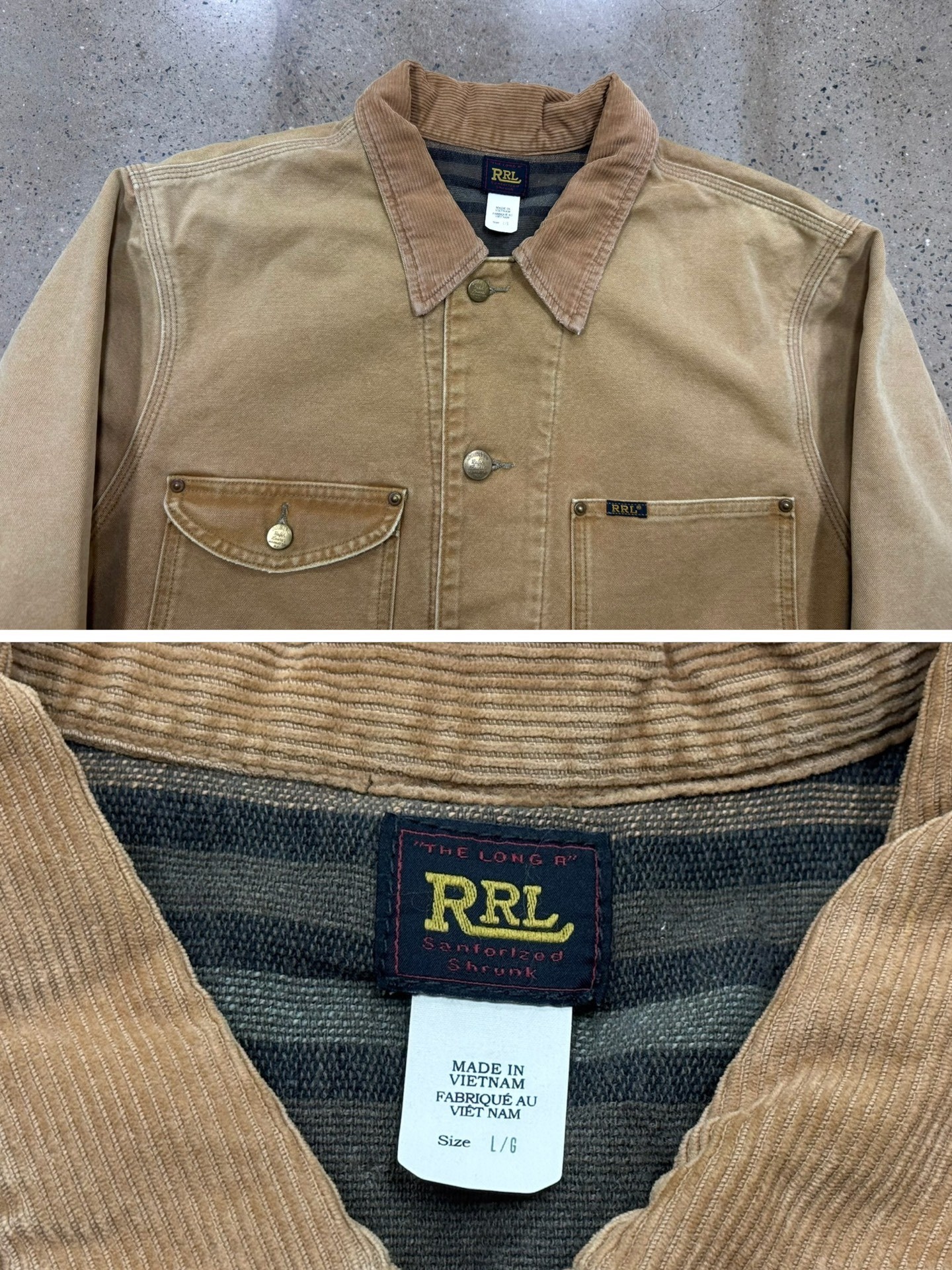 RRL Barn Style Canvas Work Jacket — label