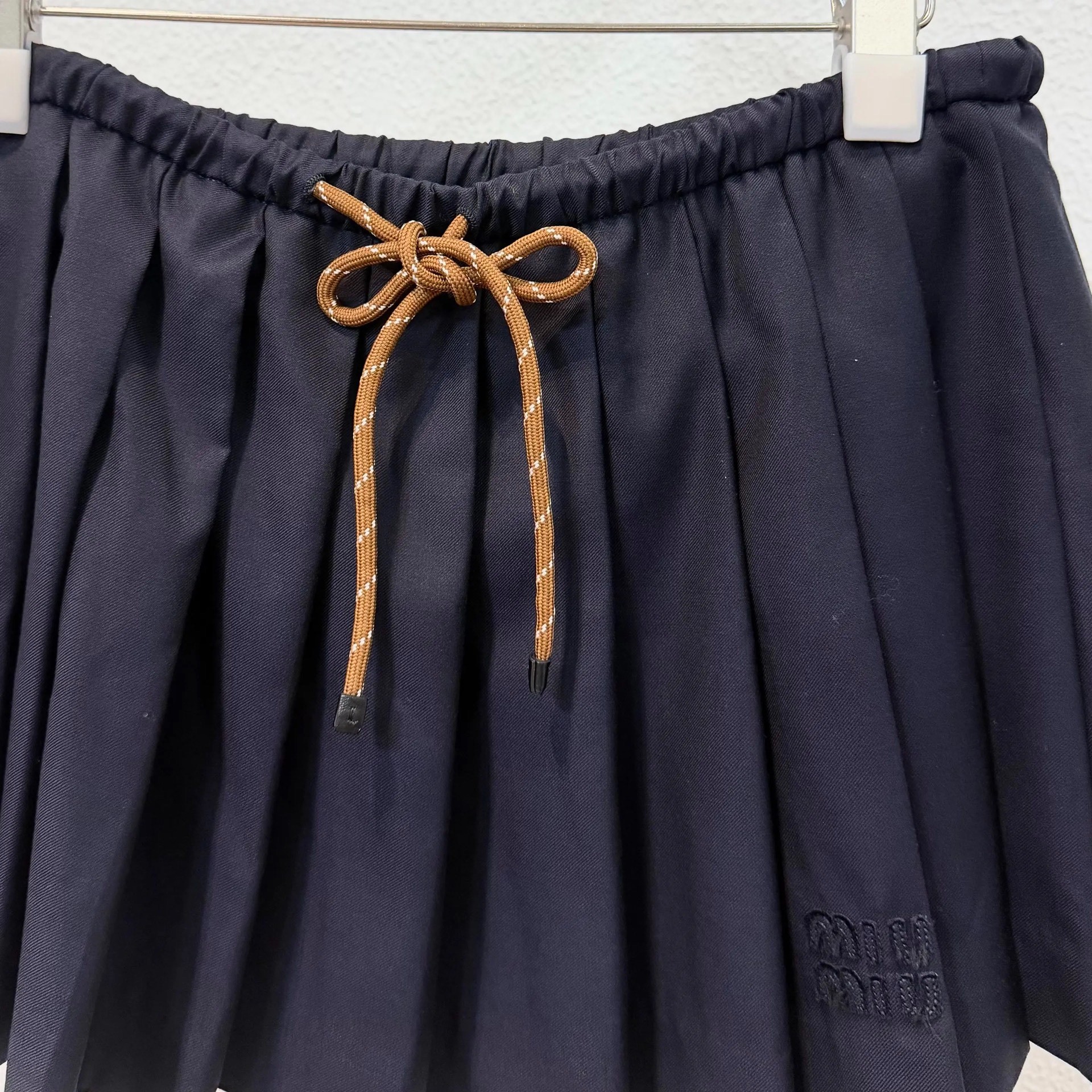 MiuMiu Black Pleated Mini Skirt With Drawstring — front