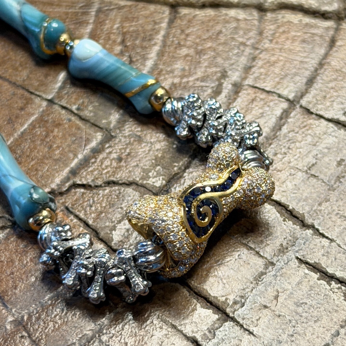 MadeInMacro Diamond Gold Bone Bracelet — front