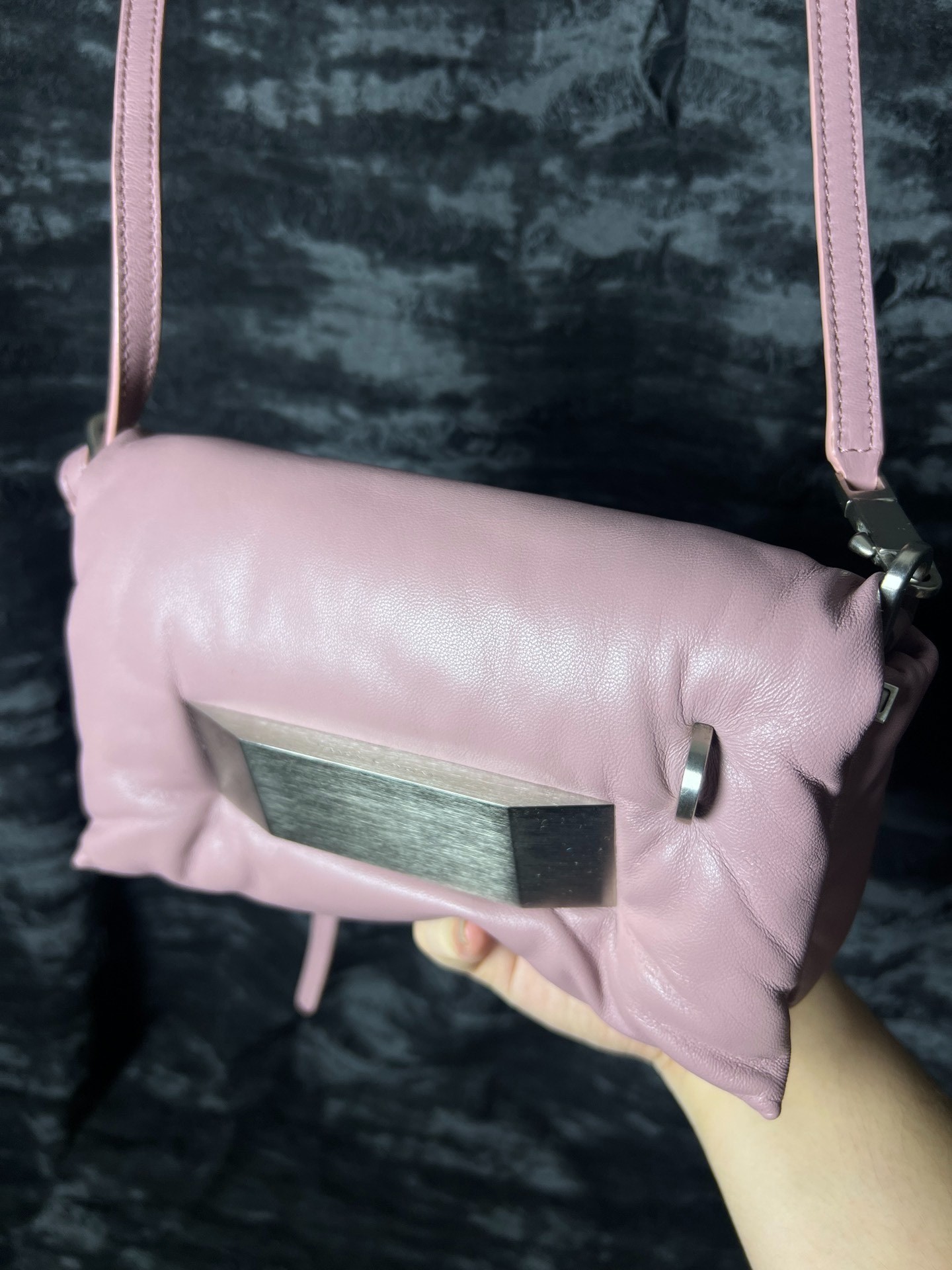 Rick Owens Pink Sheepskin Pillow Crossbody Bag — detail
