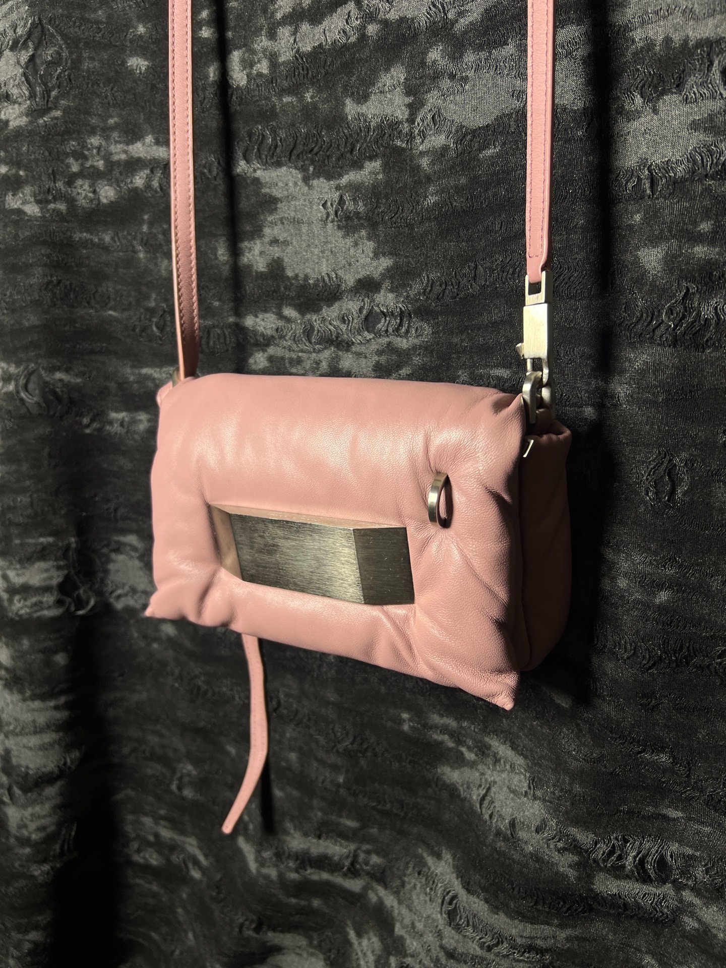 Rick Owens Pink Sheepskin Pillow Crossbody Bag — label