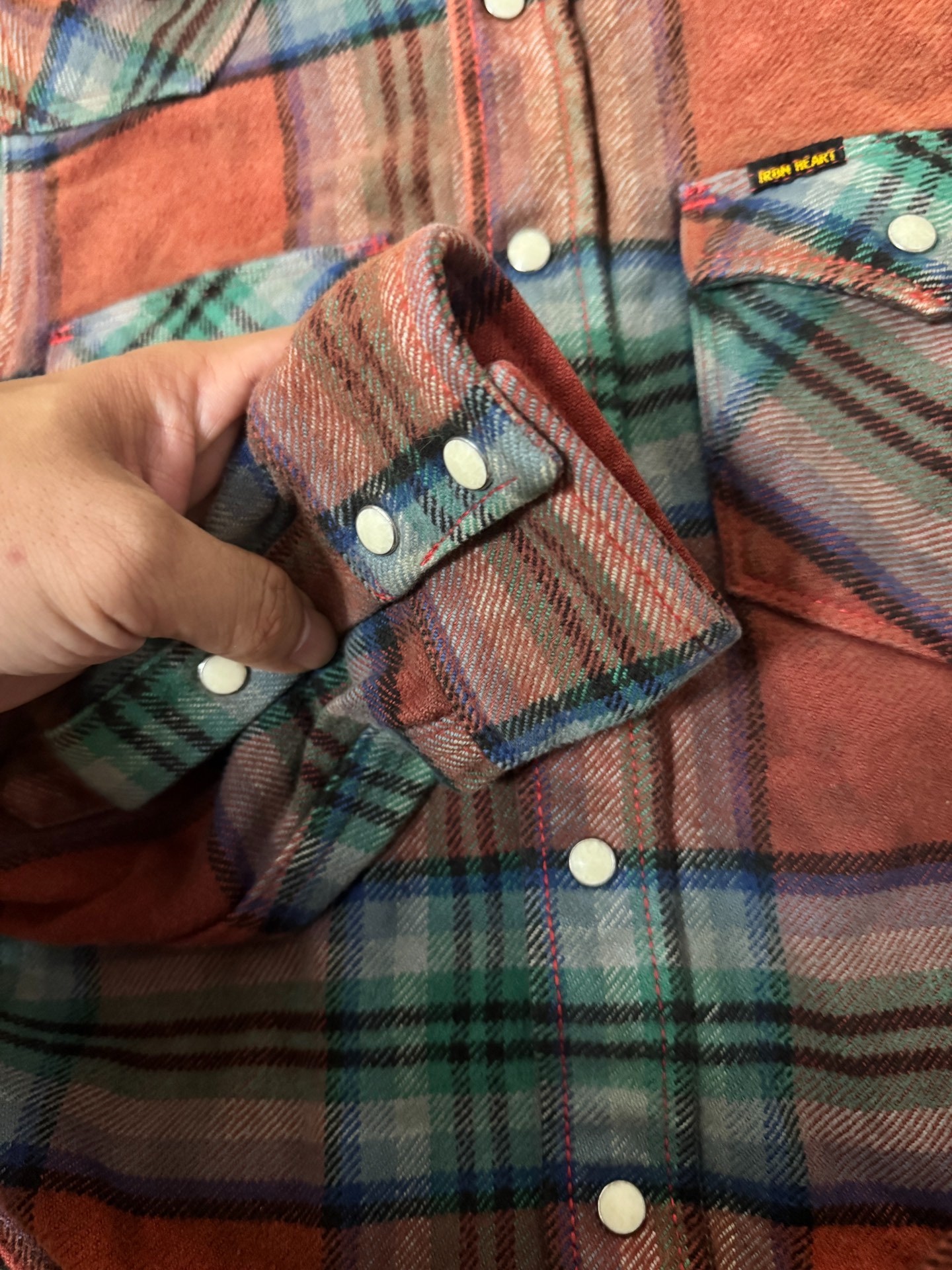 Iron Heart Plaid Flannel Shirt — label