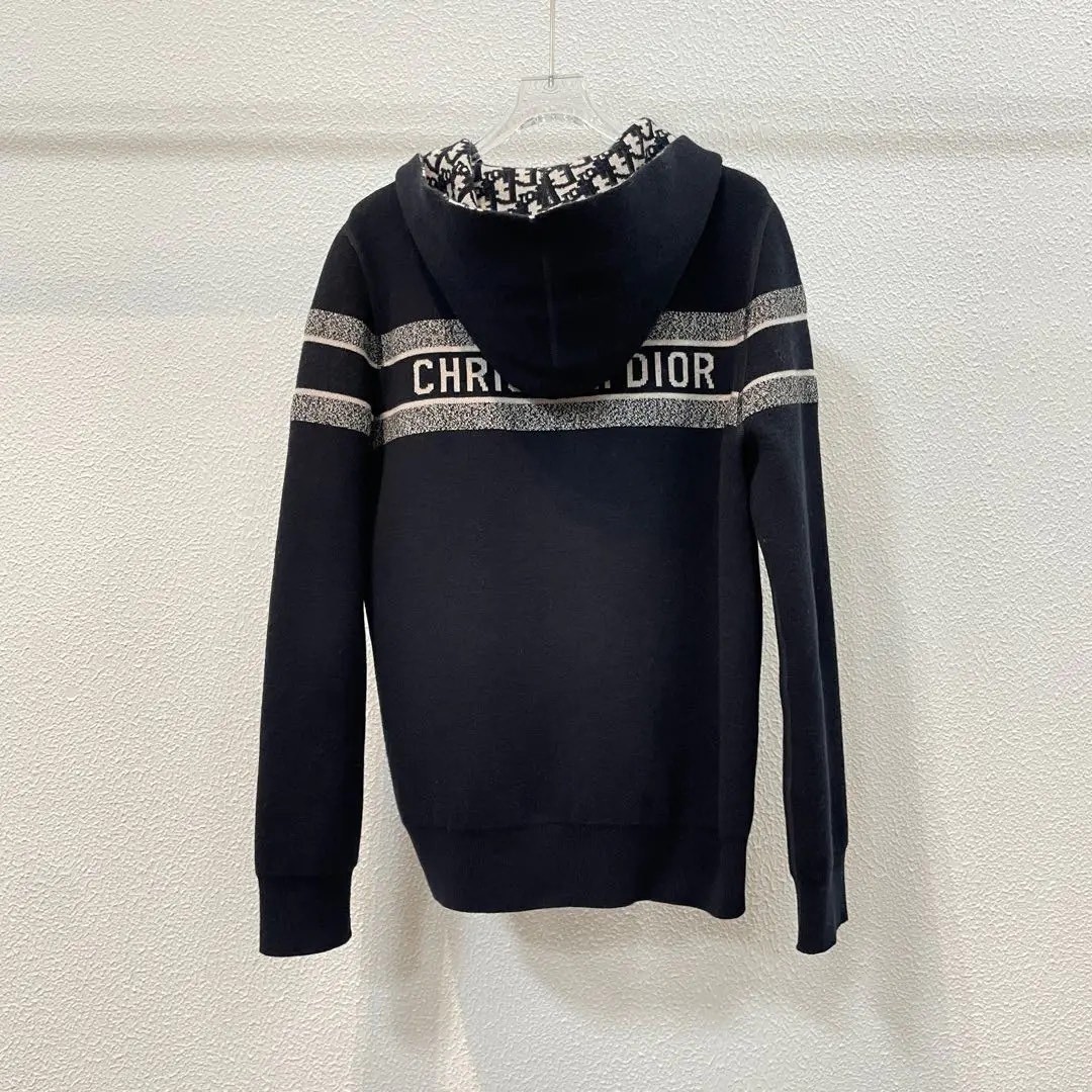 Dior Oblique Reversible Knit Hooded Jacket — detail