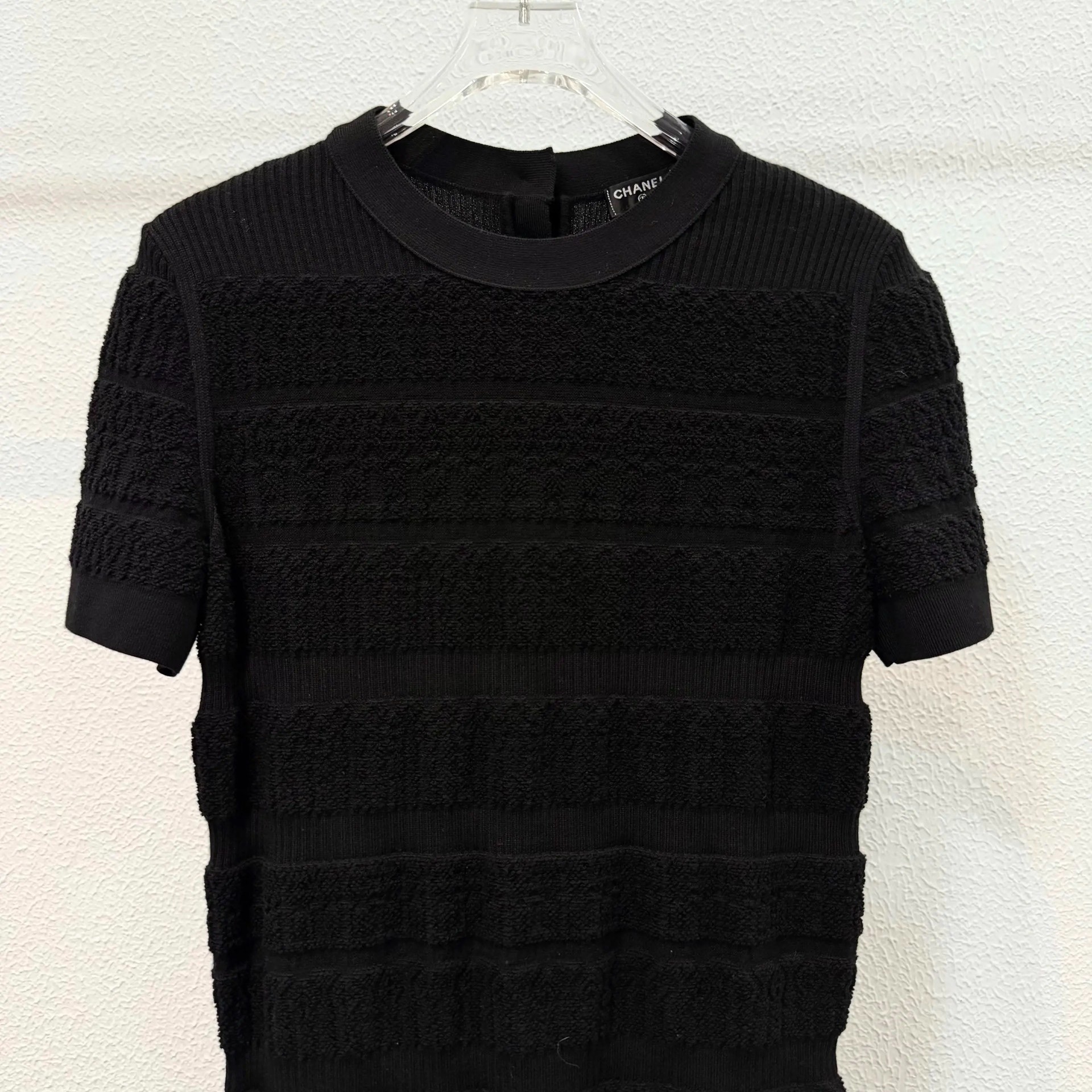 Chanel Black Short Sleeve Knit Dress — front