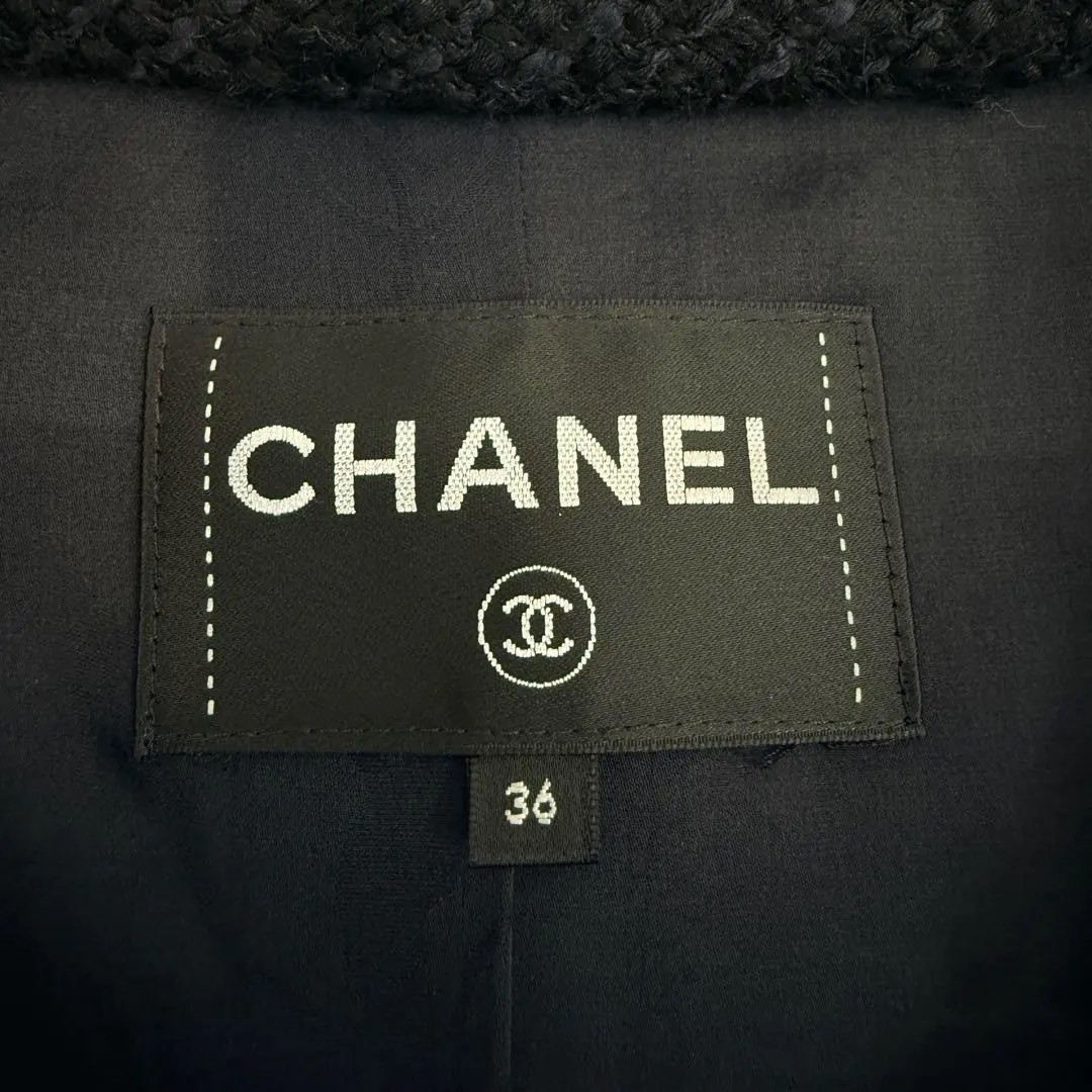 Chanel Navy Houndstooth Tweed Coat — front