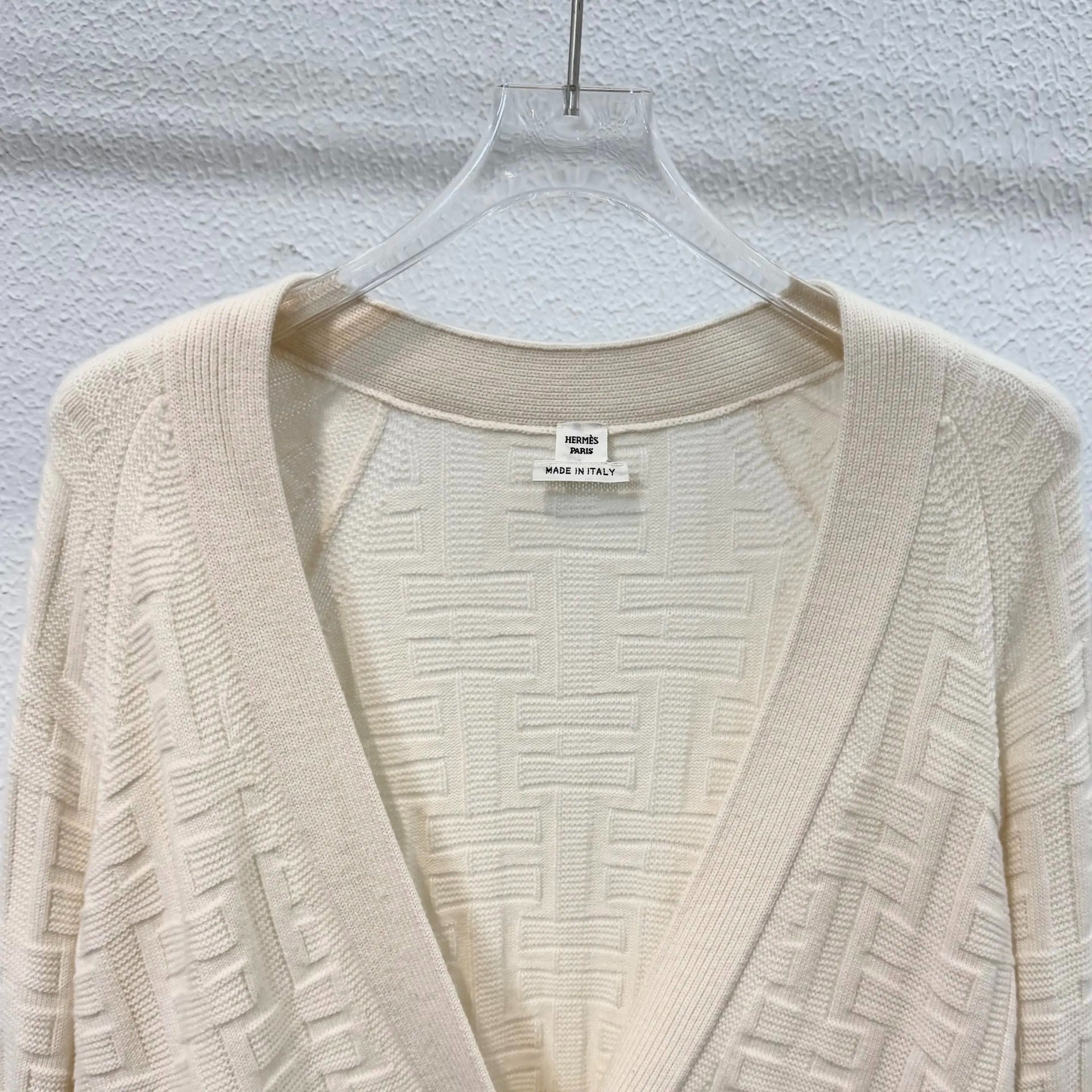 Hermes H Motif White Knit Cardigan — front