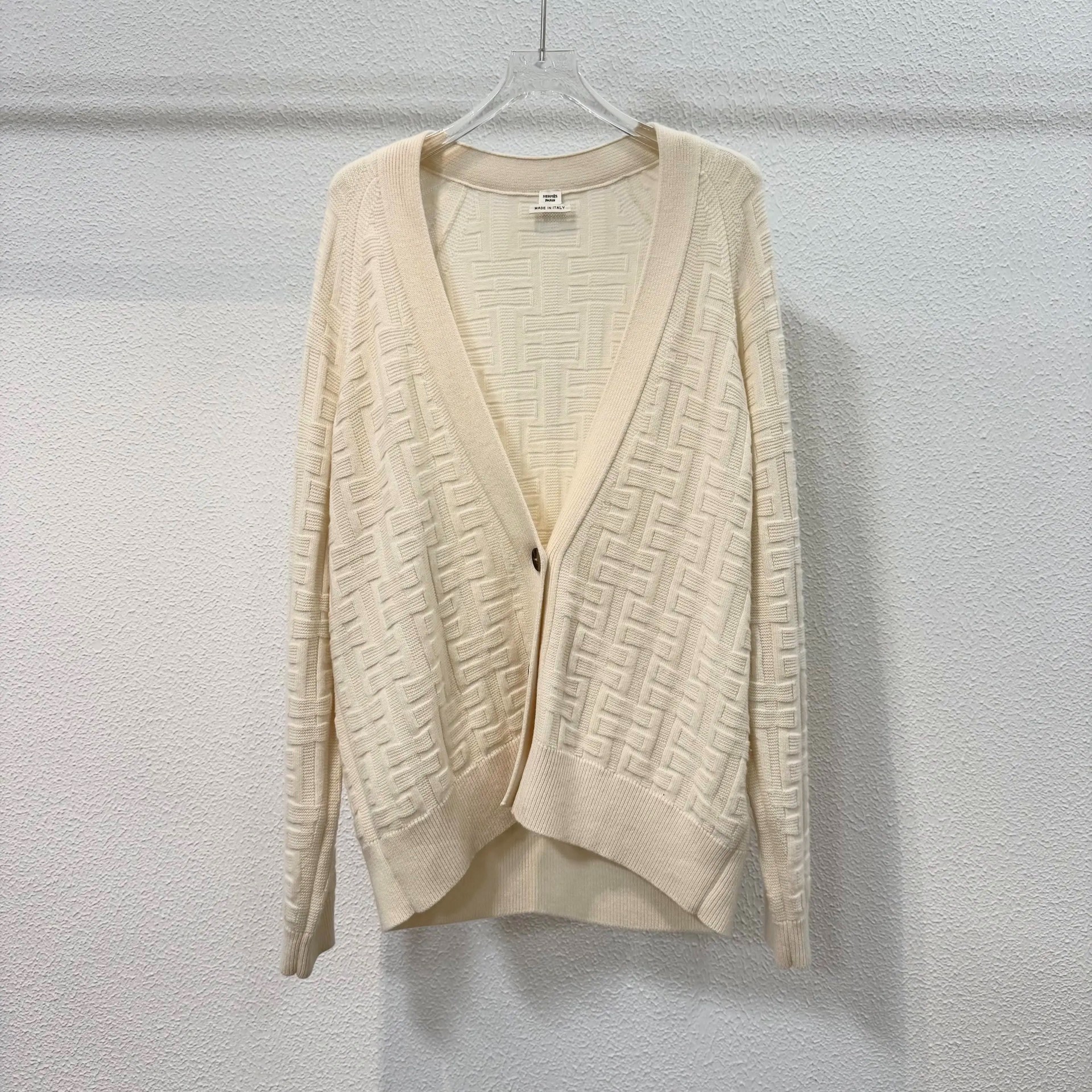 Hermes H Motif White Knit Cardigan