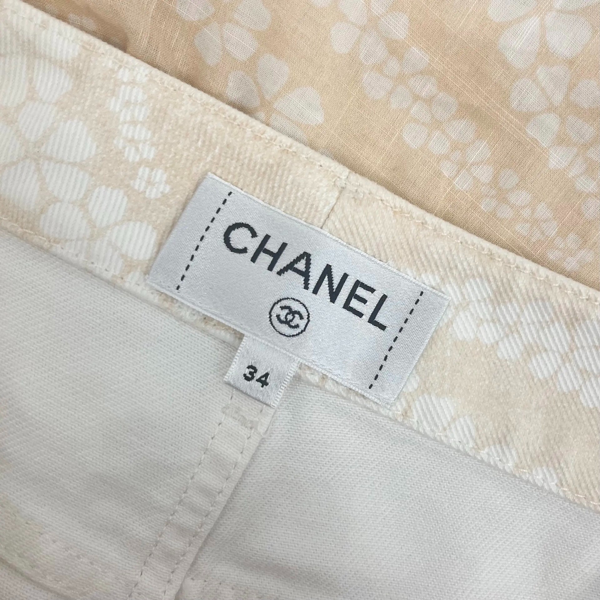 Chanel Coco Print Gauze Wide-Leg Pants — label