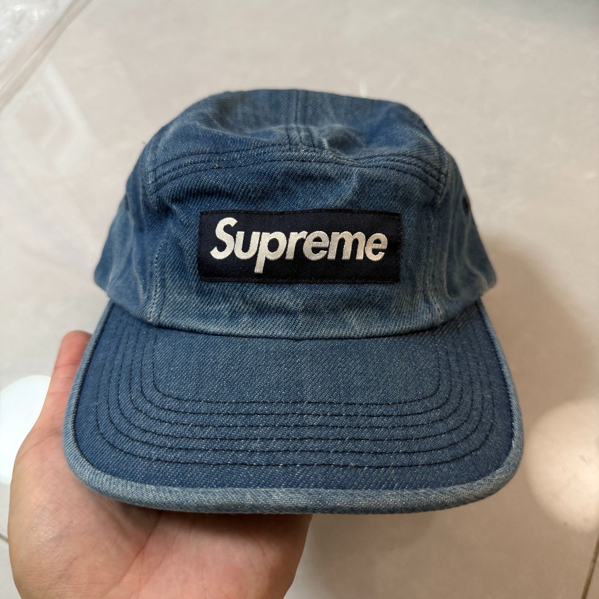 Supreme Blue Denim 5-Panel Camp Cap