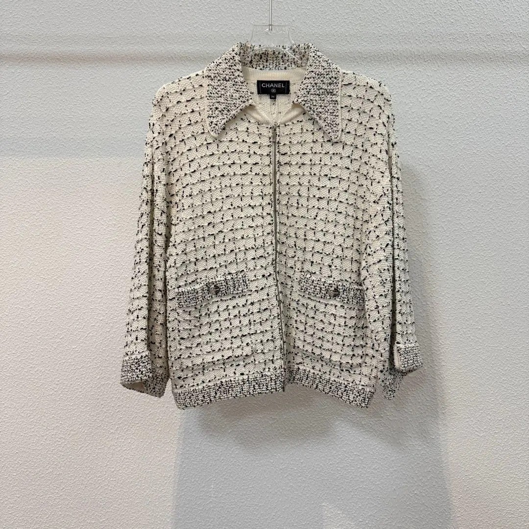 Chanel Off-White Knit Zip Jacket