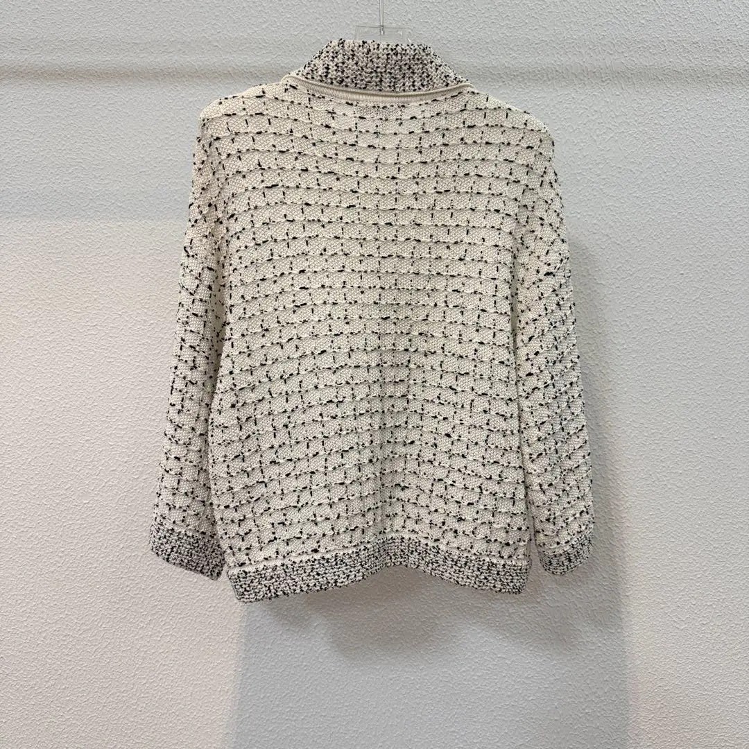 Chanel Off-White Knit Zip Jacket — front