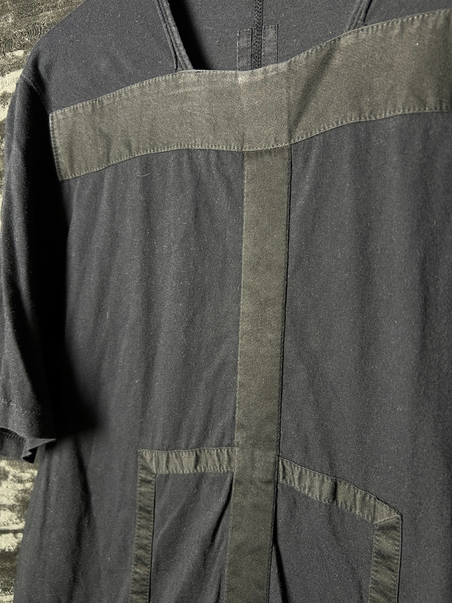 Rick Owens 14SS Black Gray Spliced Tee — front