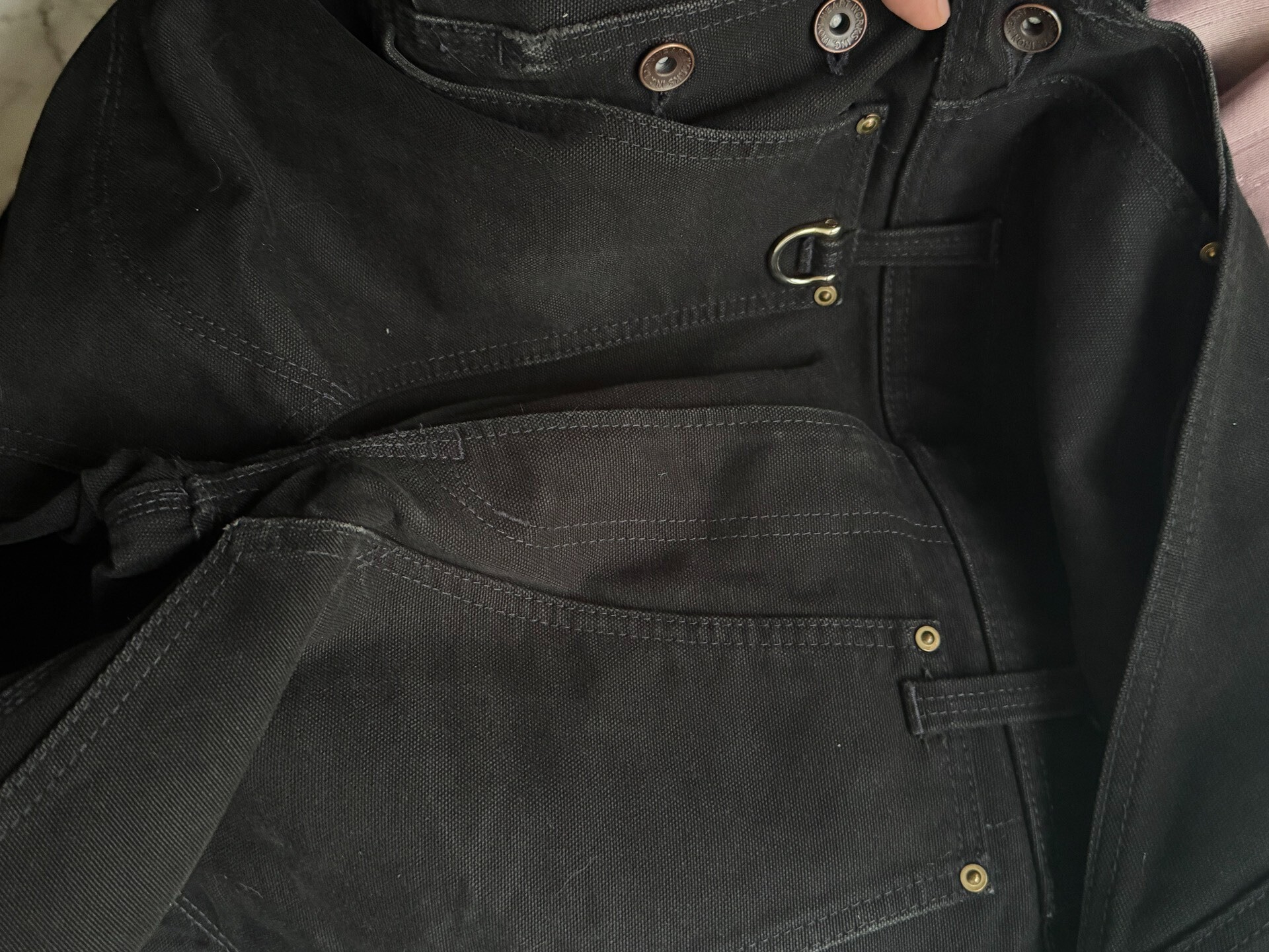 Iron Heart 806 Black Canvas Overalls — detail