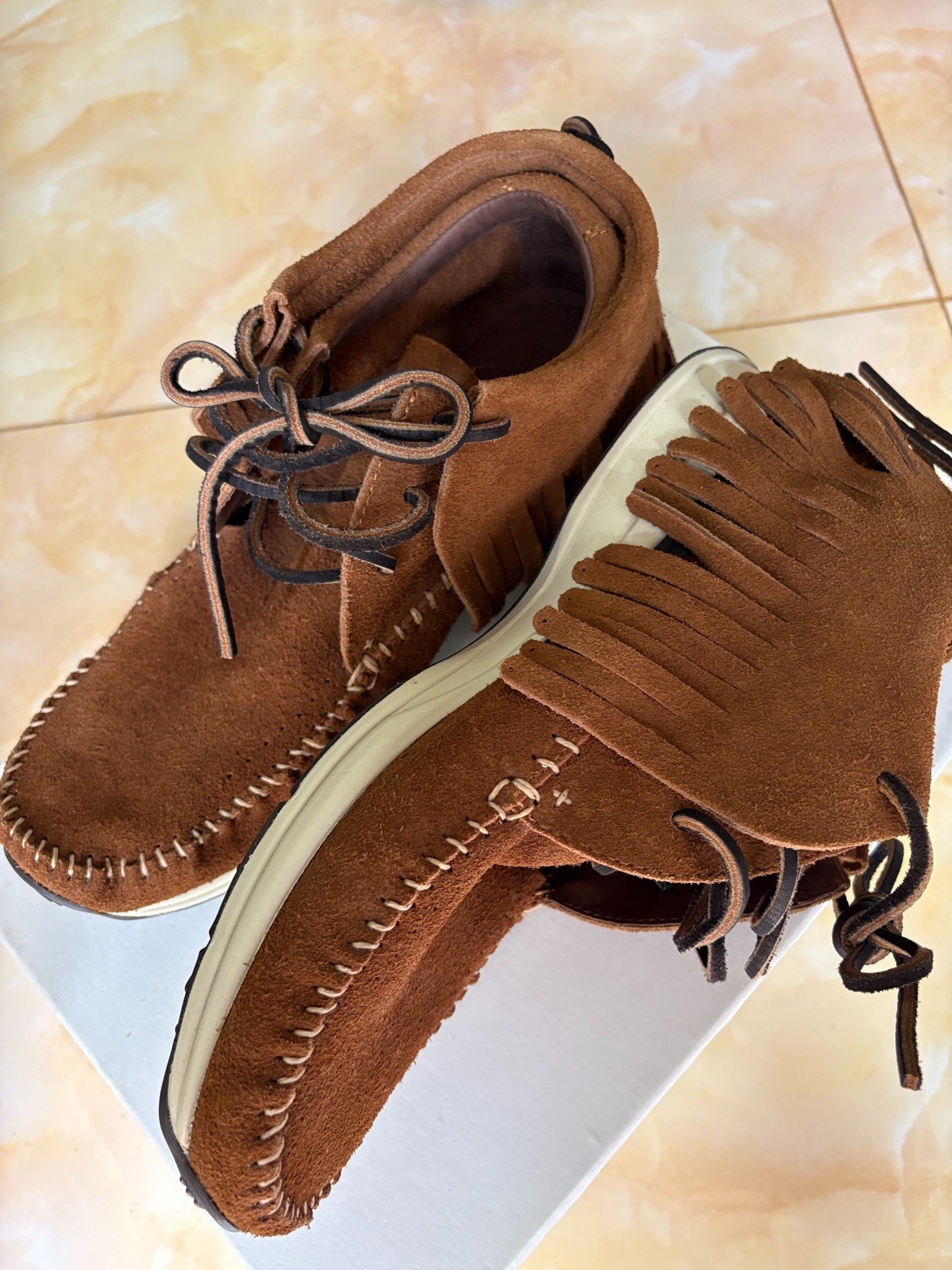 Visvim FBT Brown Suede Fringe Shoes — label