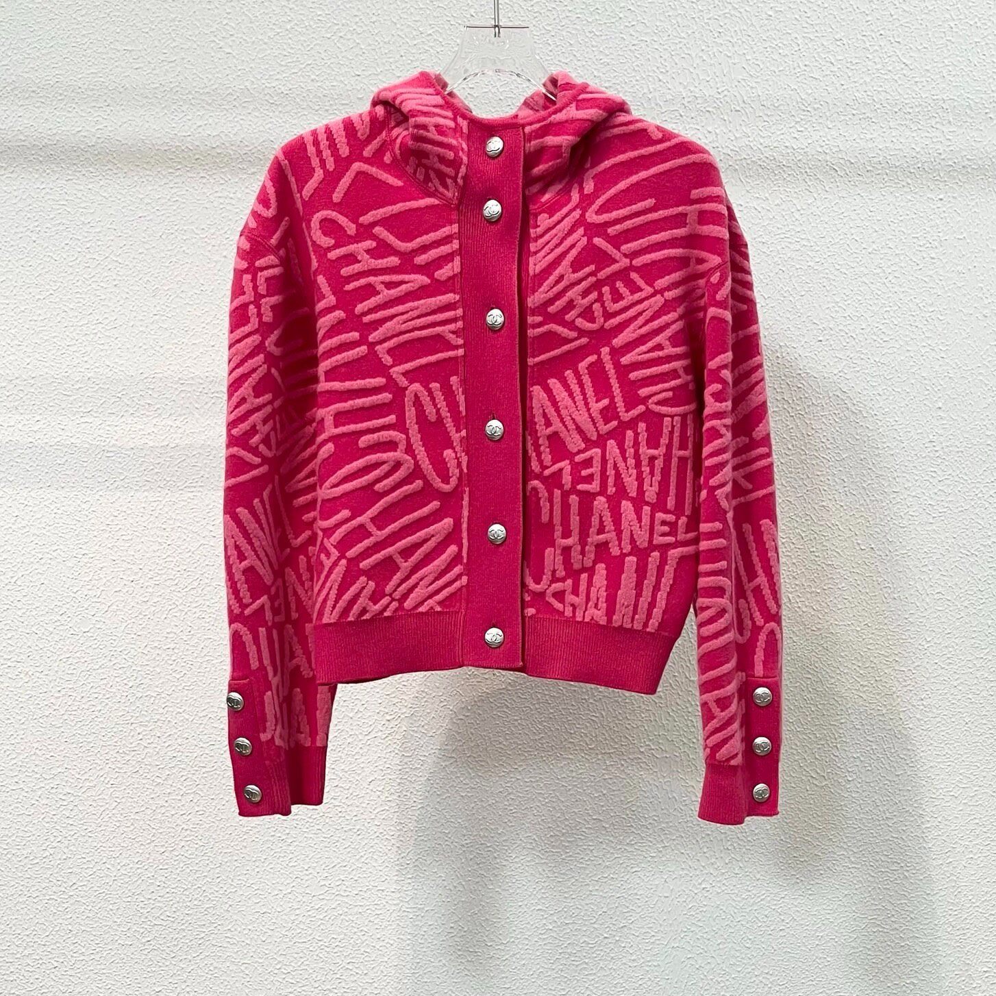 Chanel Pink Hooded Knit Cardigan