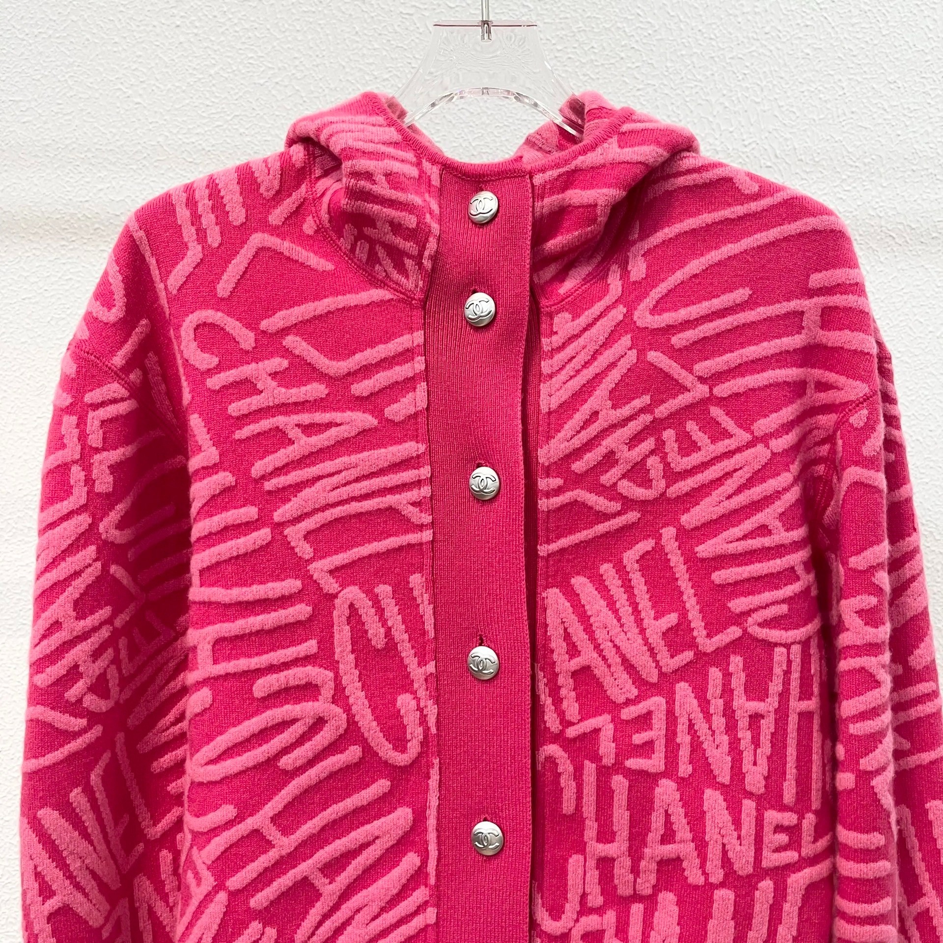 Chanel Pink Hooded Knit Cardigan — front