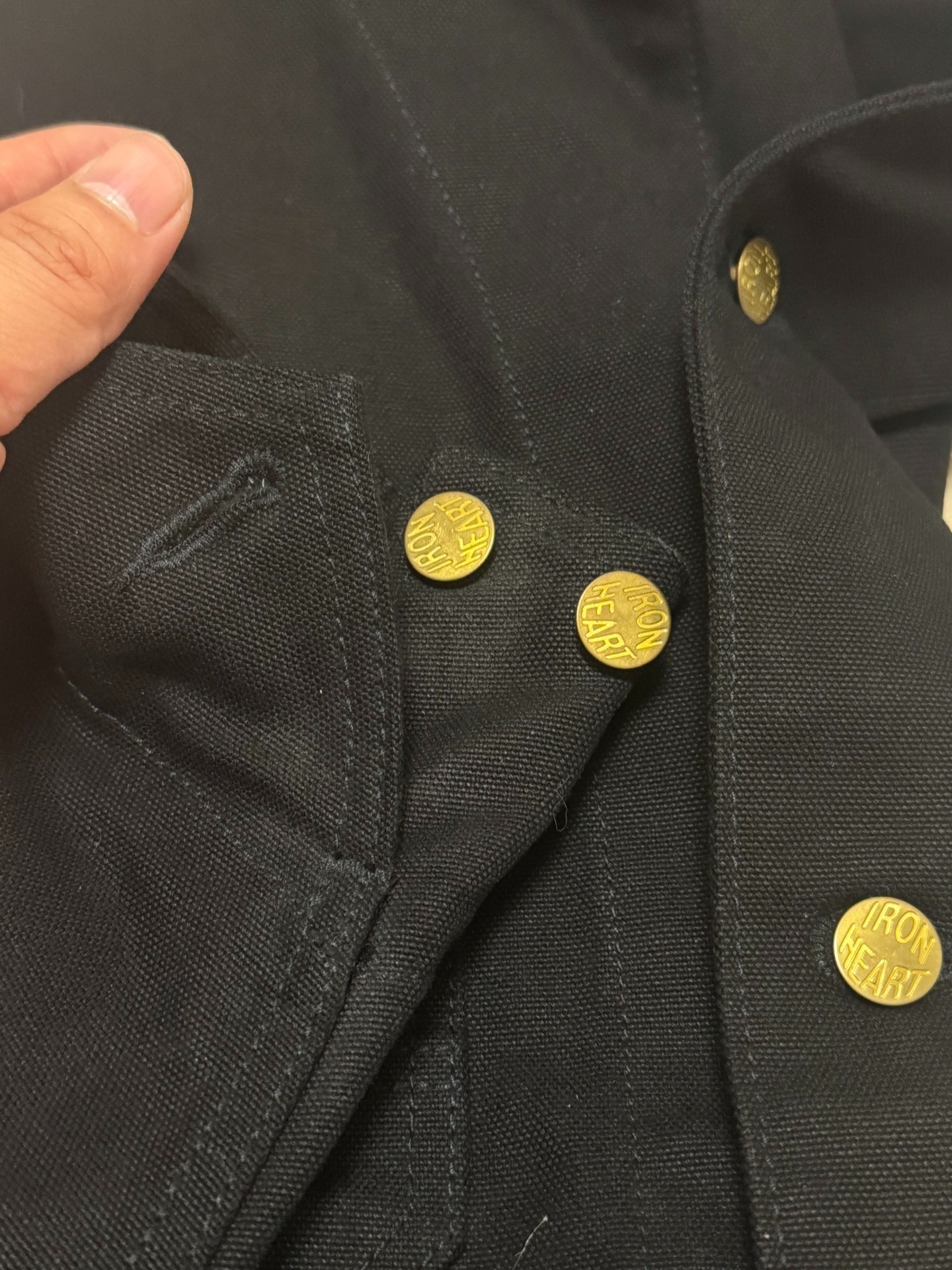 Iron Heart 17oz Black Canvas Work Jacket — detail