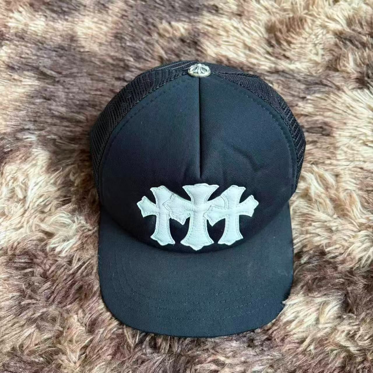 Chrome Hearts Cross Leather Trucker Cap