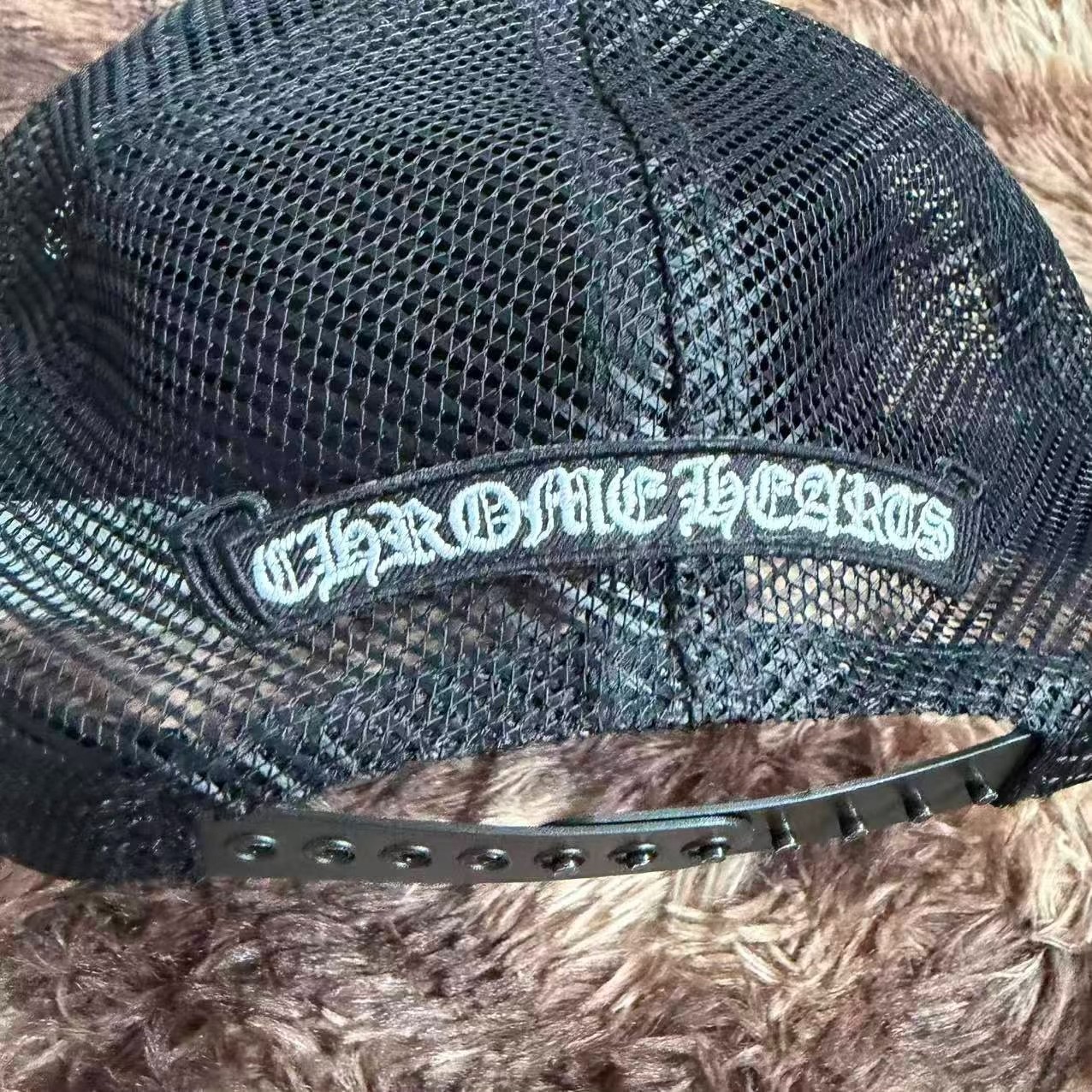 Chrome Hearts Cross Leather Trucker Cap — detail