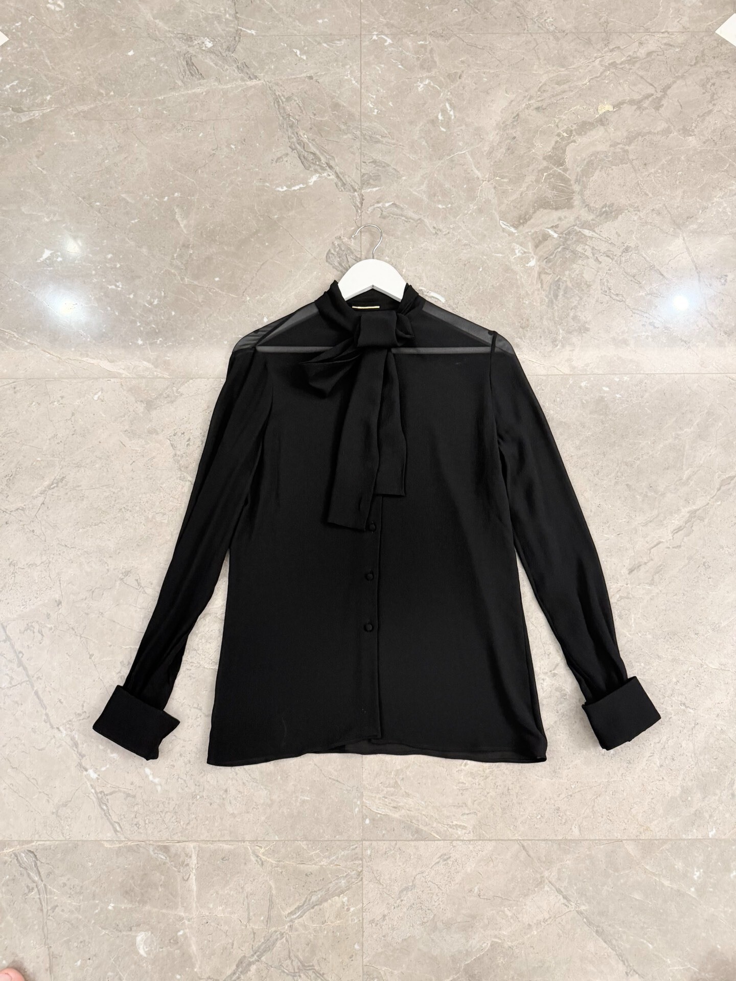 Saint Laurent 16FW Bow Tie Silk Shirt — label