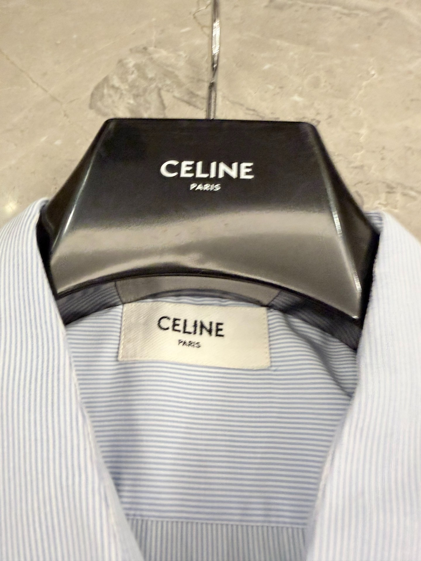 Celine Hedi Slimane Blue White Stripe Shirt — label