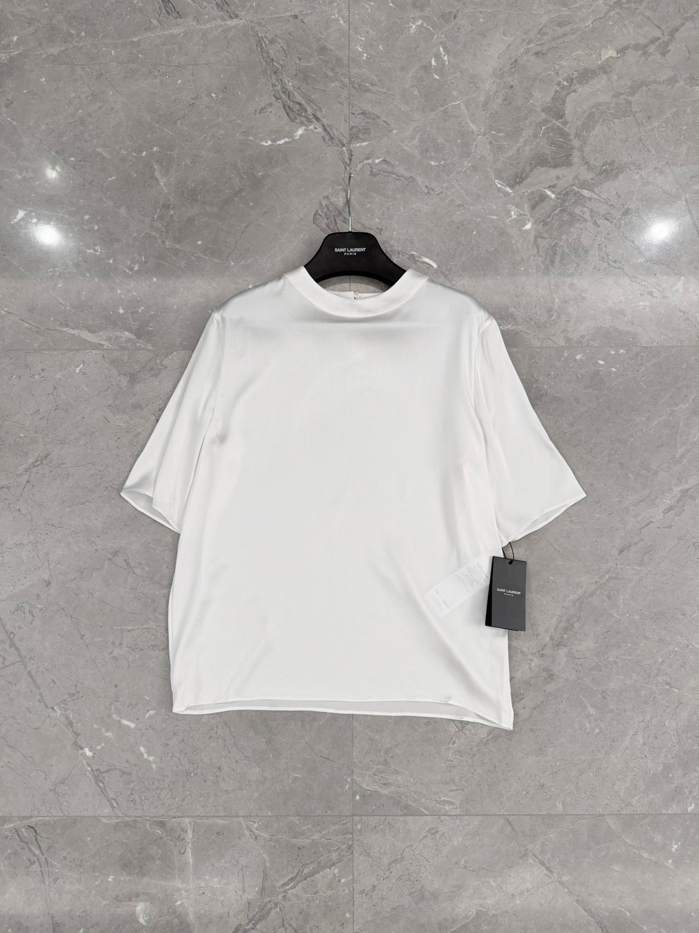 Saint Laurent White Silk Short-Sleeve T-Shirt