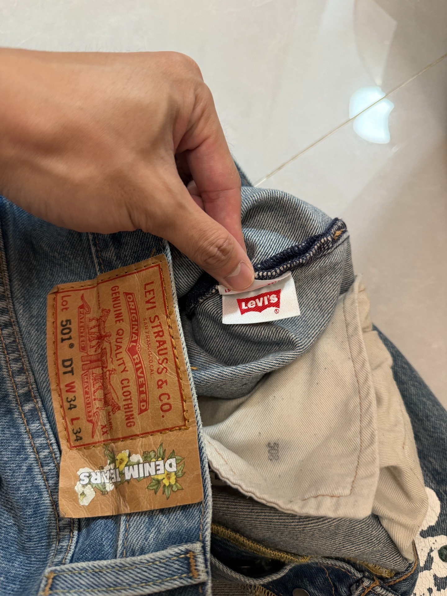 Denim Tears Kapok Gem Blue Denim Jeans — label