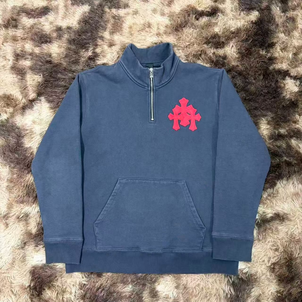 Chrome Hearts Dark Blue Half-Zip Sweatshirt