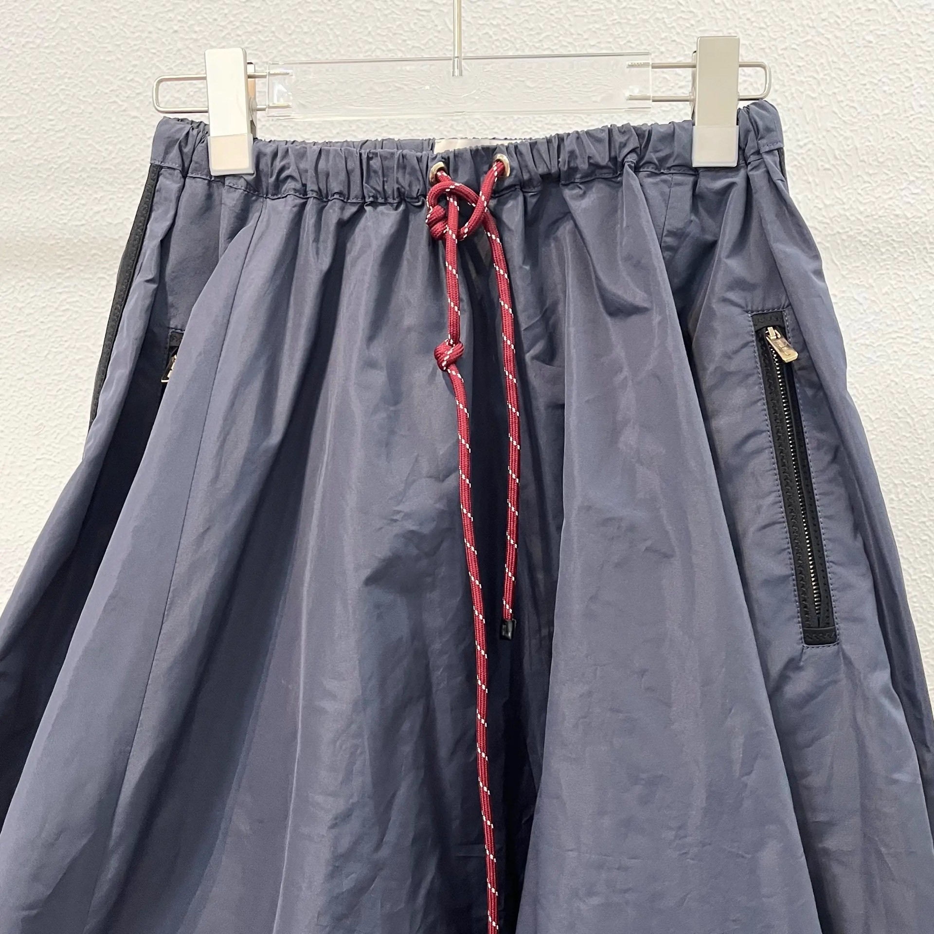MiuMiu Navy Red-White Drawstring Umbrella Skirt — front