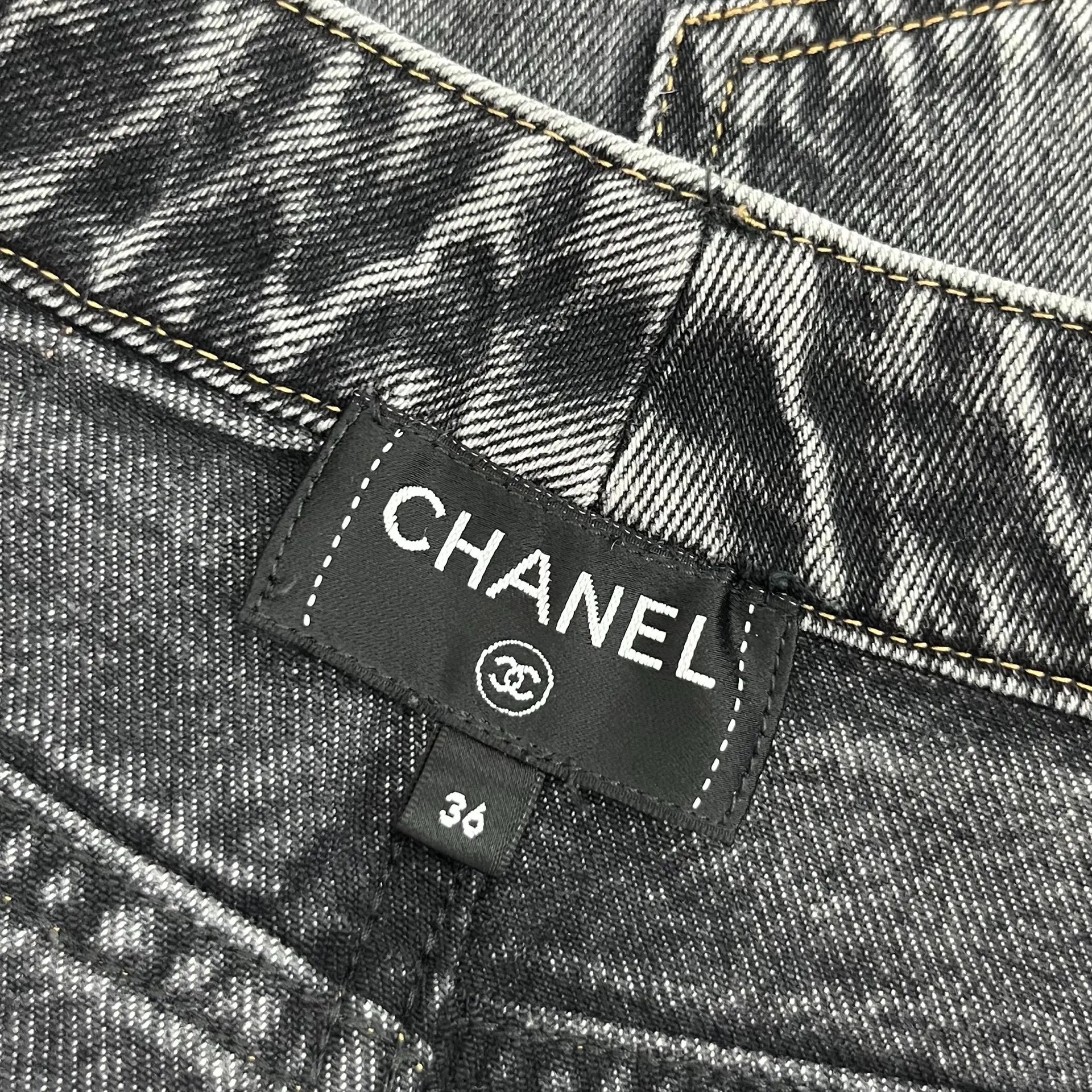 Chanel Charcoal Straight-Leg Jeans — label