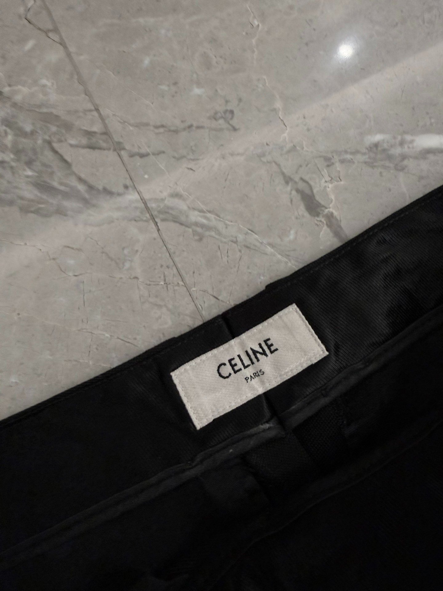 Celine Black Wool Straight-Leg Trousers — label