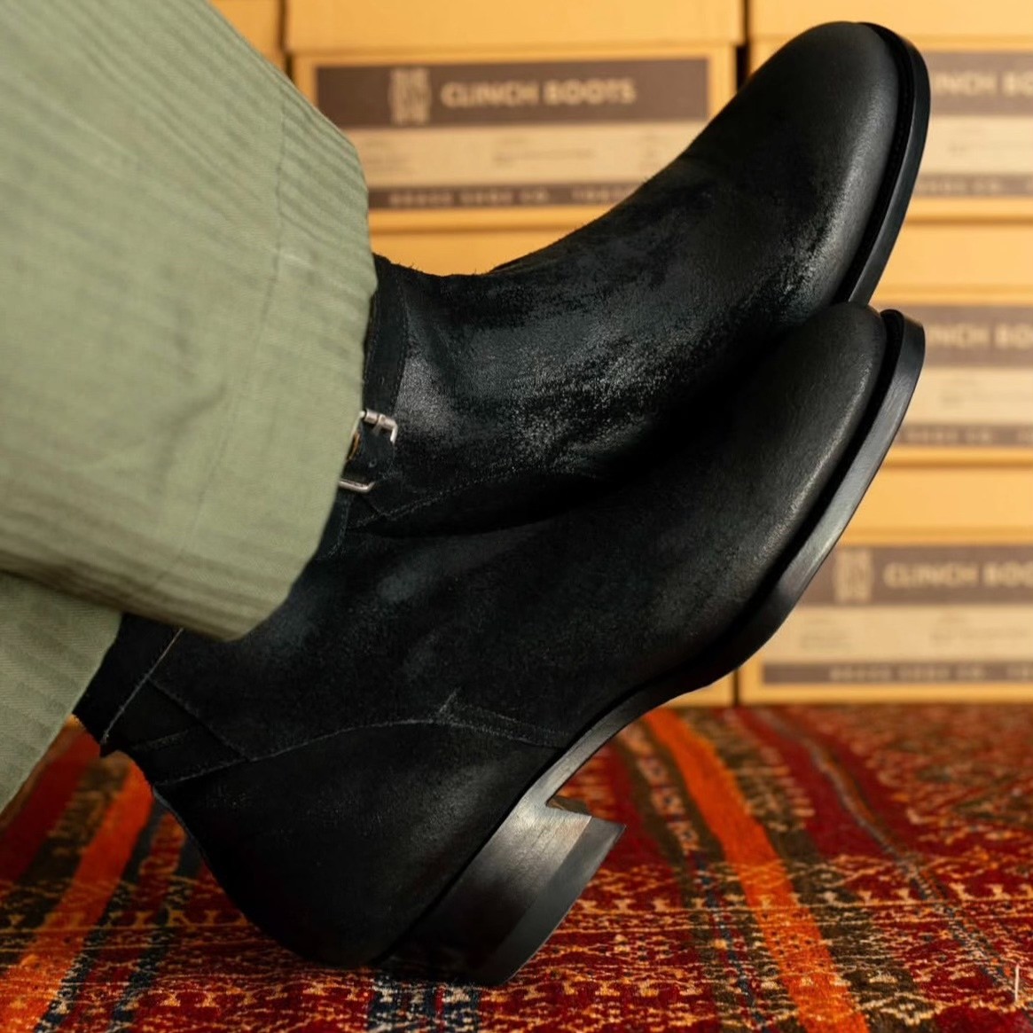 Clinch Jodhpur Black Waxed Suede Boots — detail