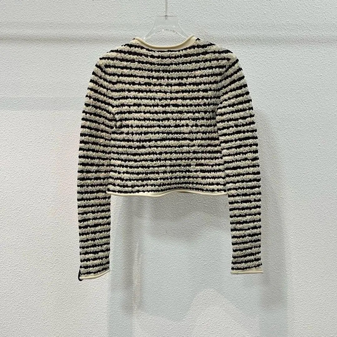 LV Crinkled Striped Long Sleeve Top — back