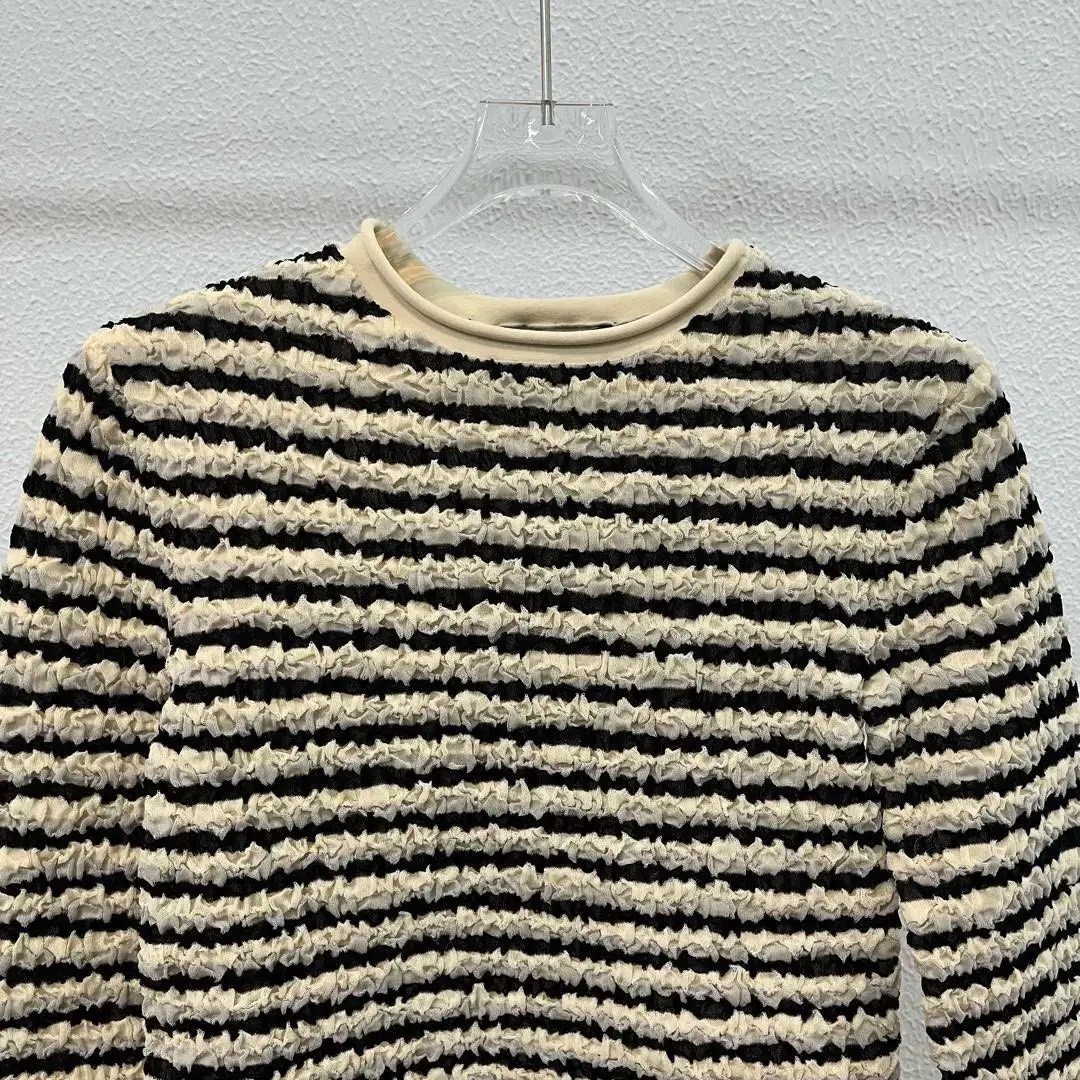 LV Crinkled Striped Long Sleeve Top — front