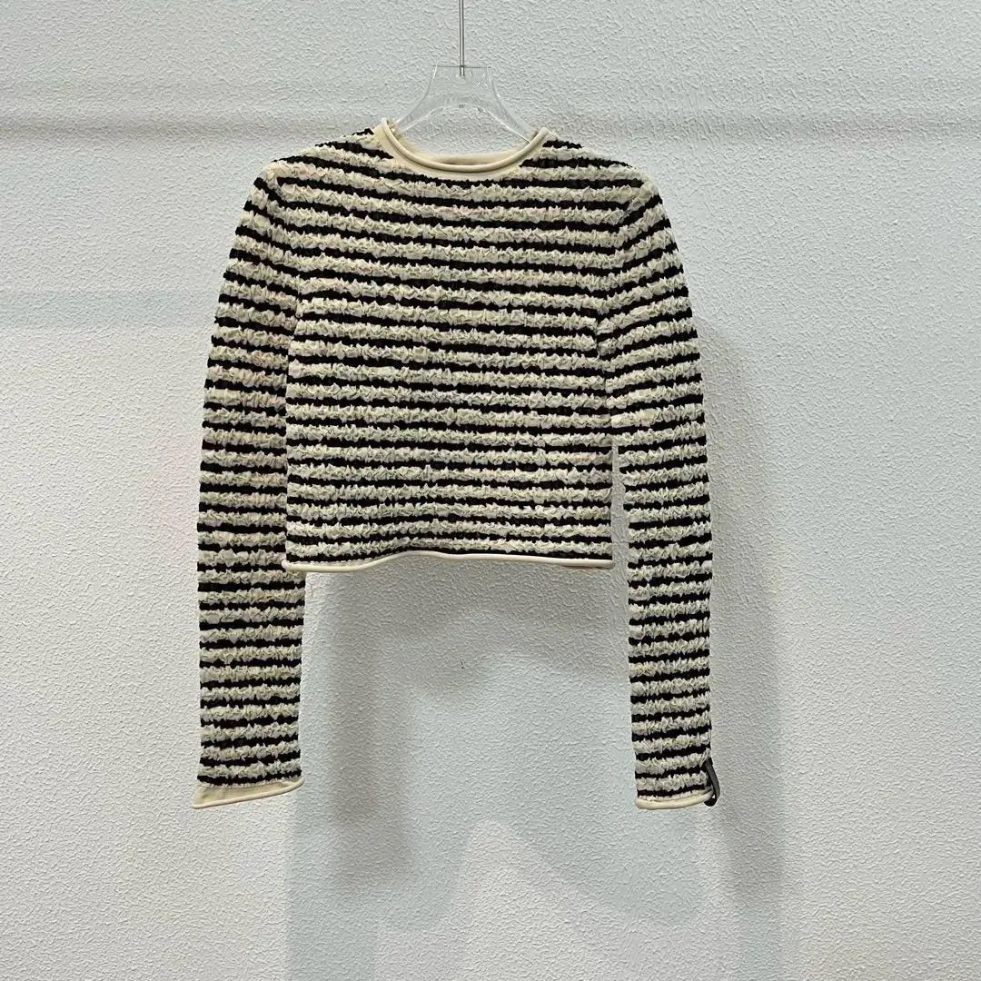 LV Crinkled Striped Long Sleeve Top