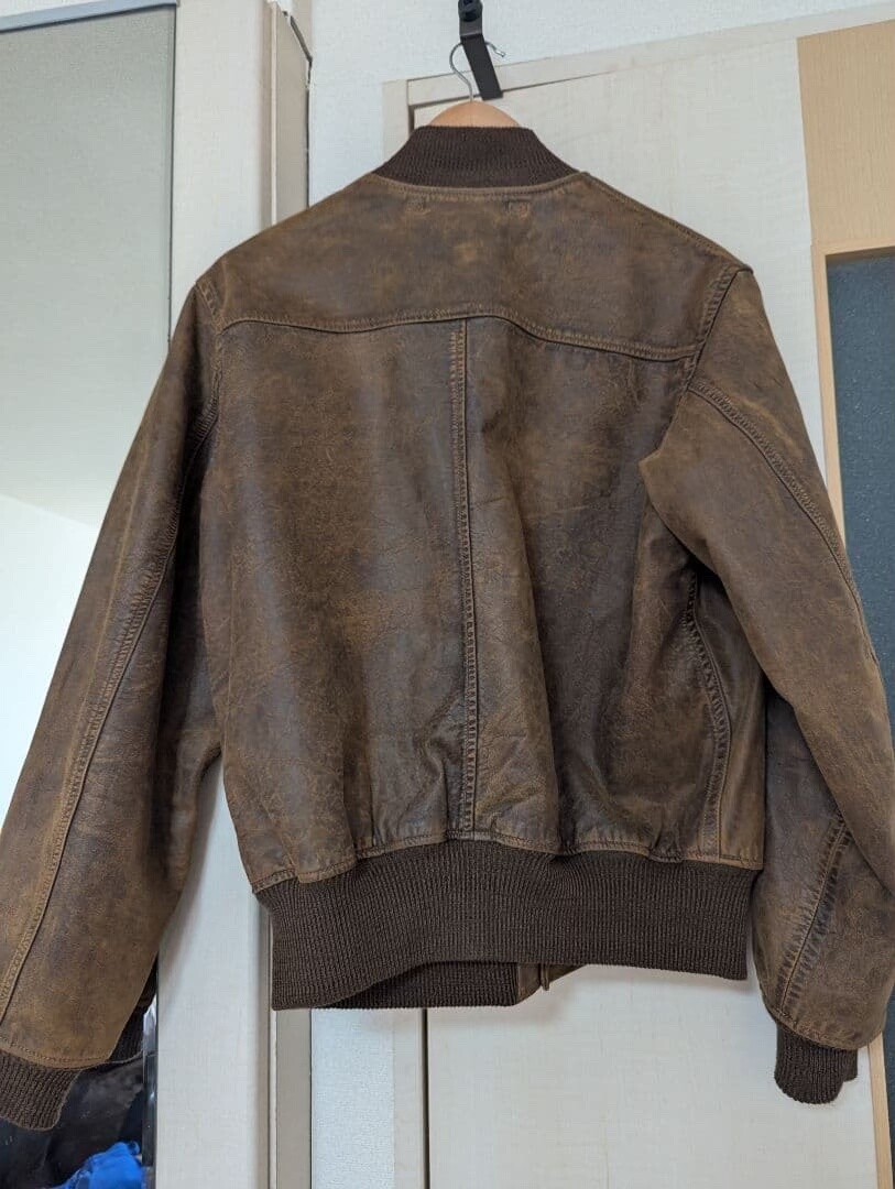 RRL Distressed Leather Bomber Jacket — front