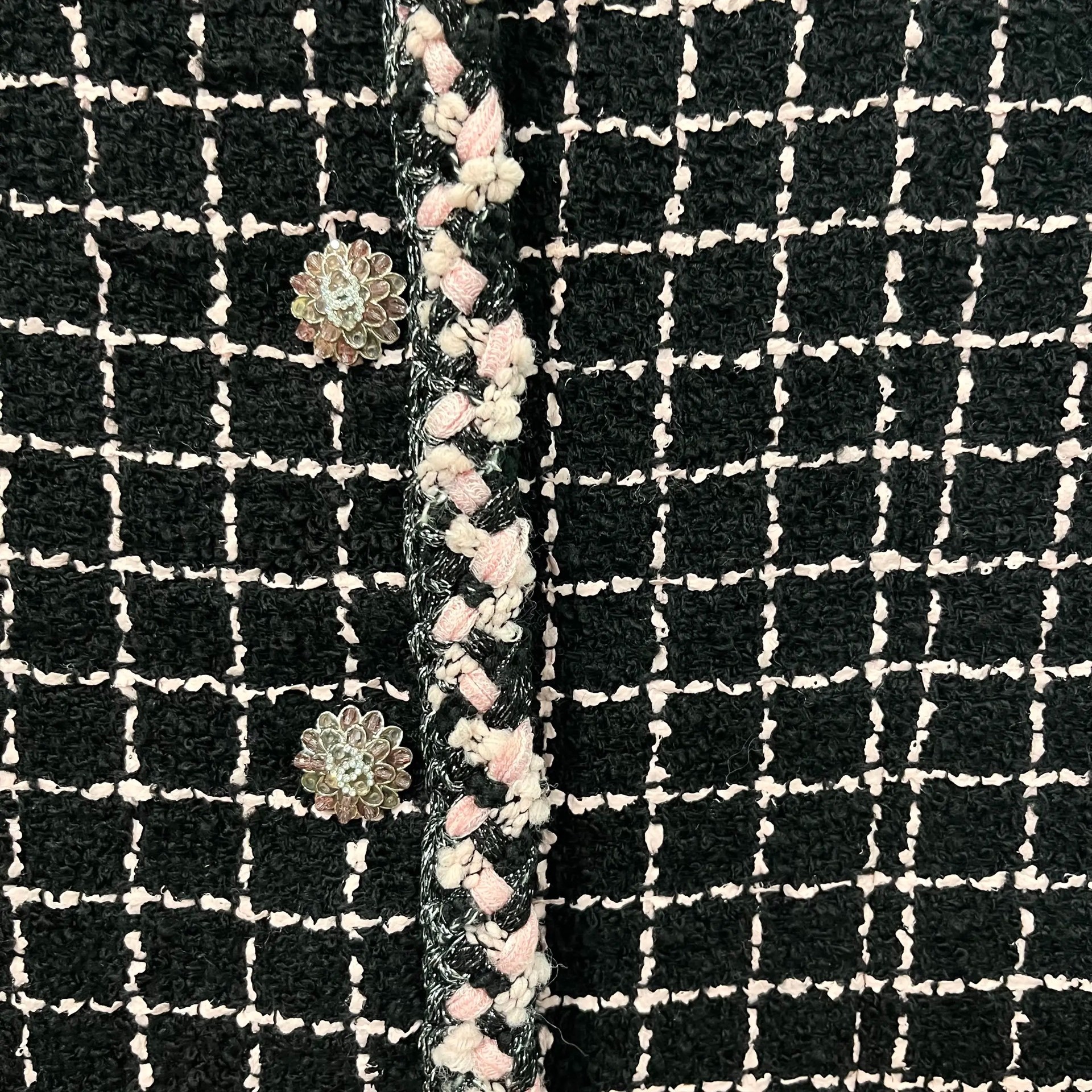 Chanel Black Pink Trim Tweed Jacket — detail