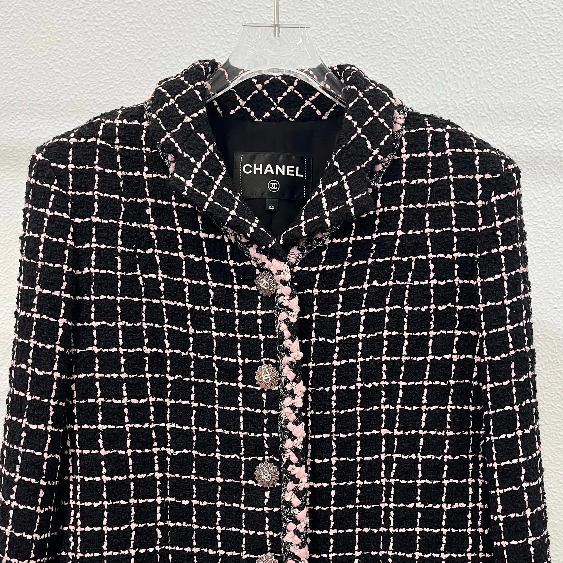 Chanel Black Pink Trim Tweed Jacket — front