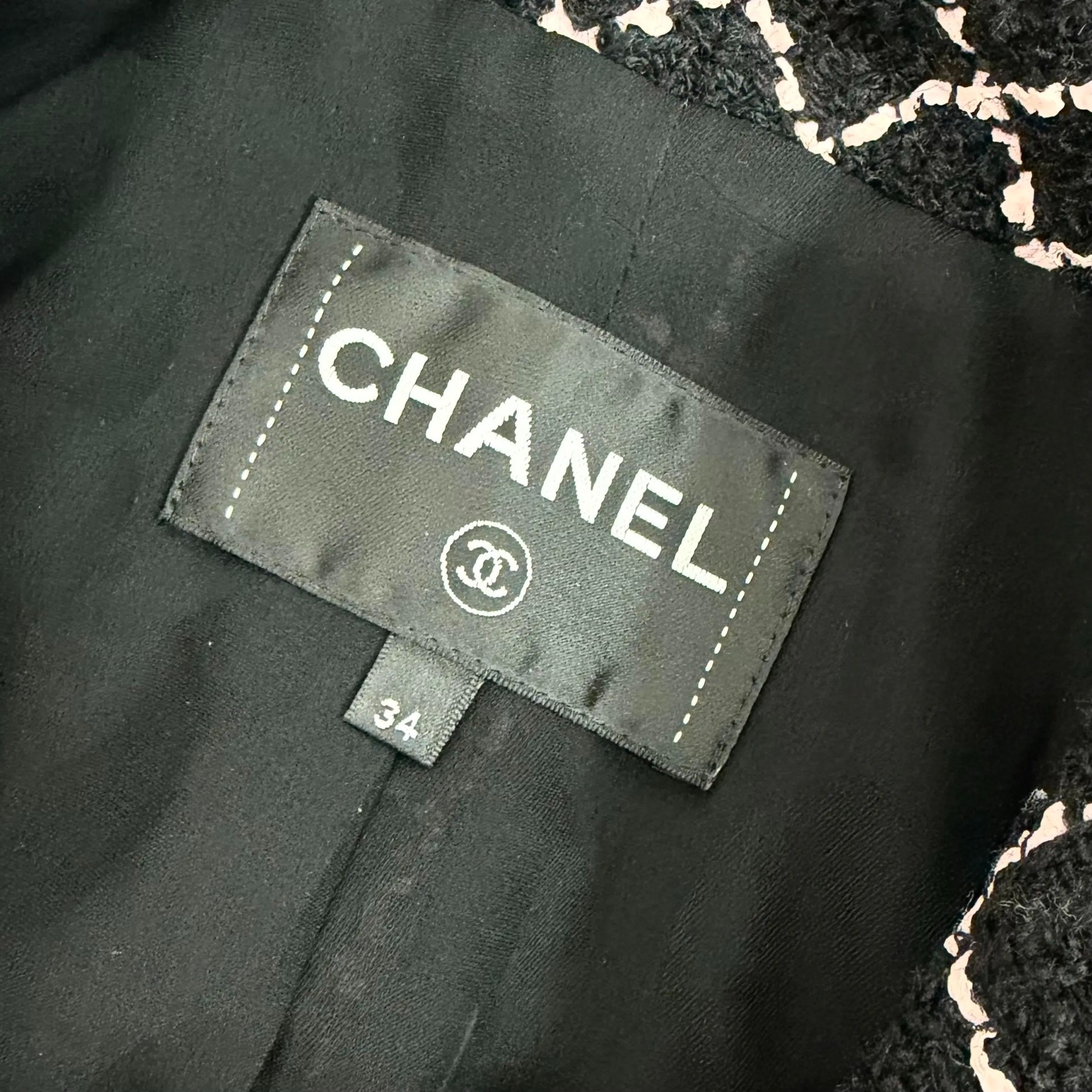 Chanel Black Pink Trim Tweed Jacket — label