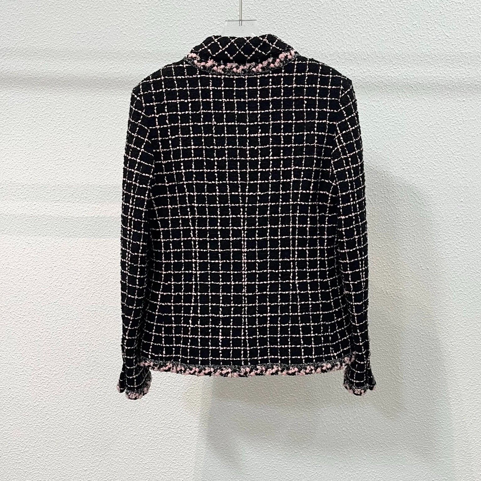 Chanel Black Pink Trim Tweed Jacket — back
