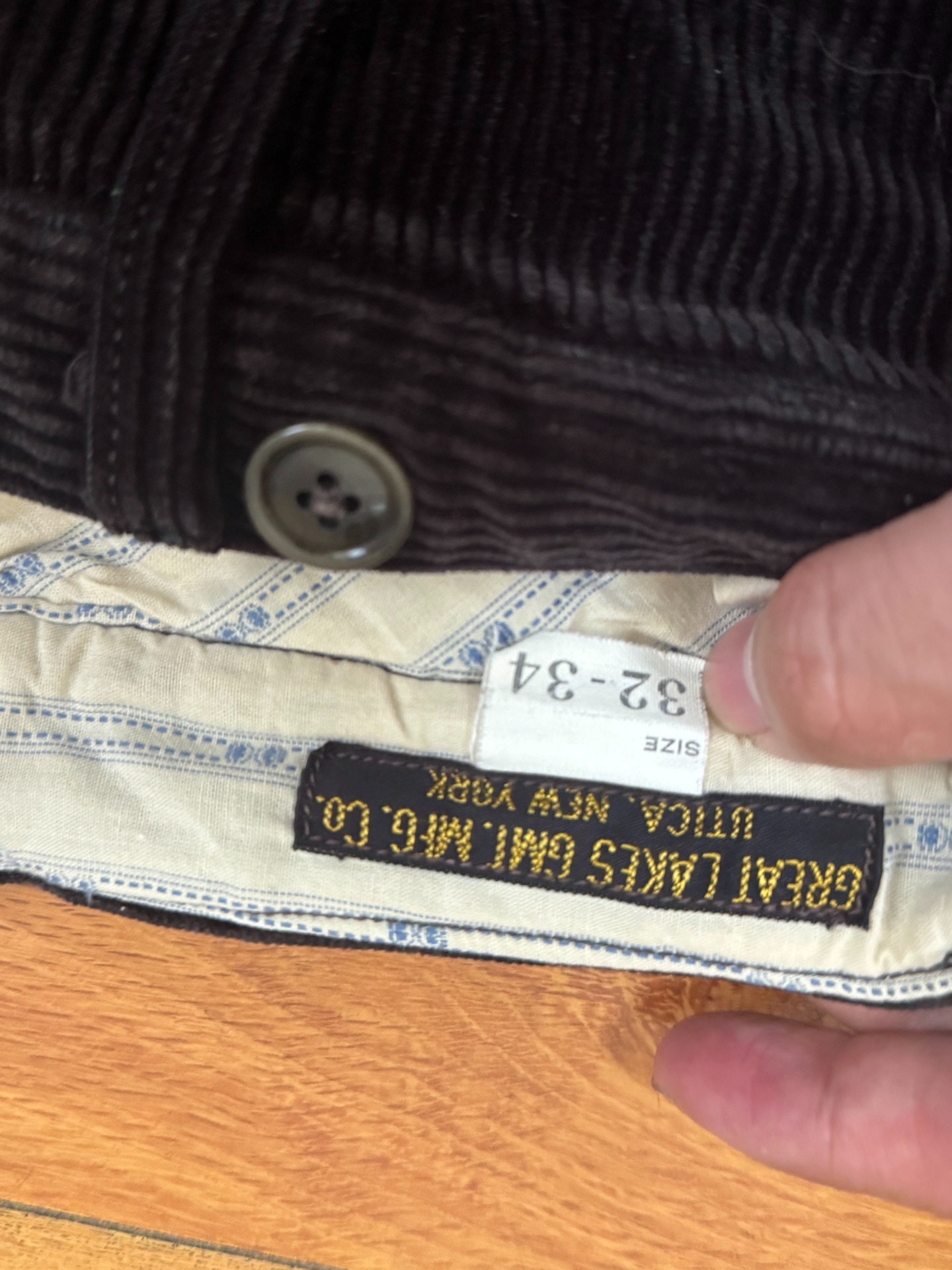 Freewheelers Black Corduroy Suspender Pants — label