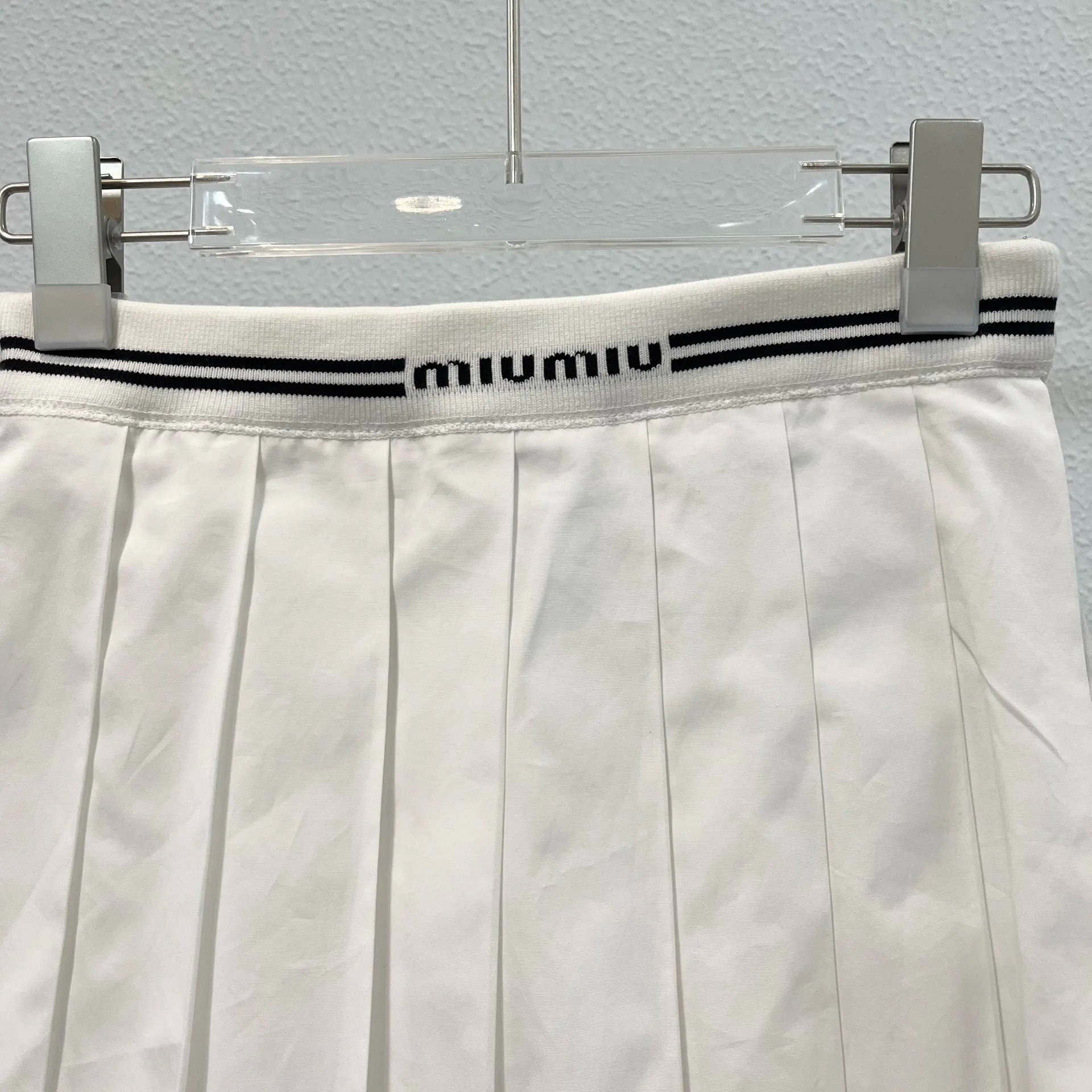 MiuMiu White Pleated Mini Skirt — front