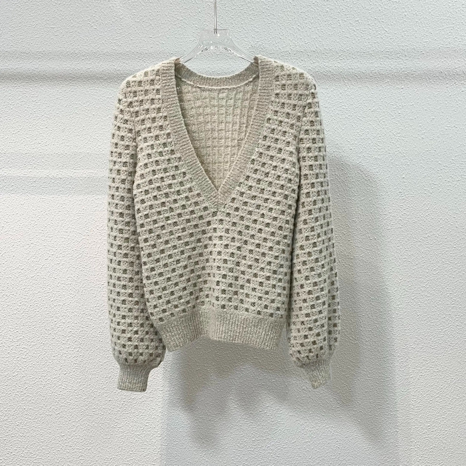Chanel Plaid V-Neck Knit Sweater — front