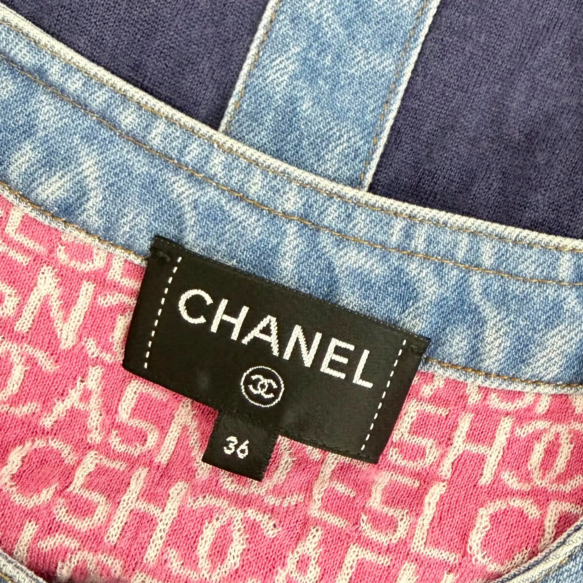 Chanel Navy Quilted Denim Trim Dress — back