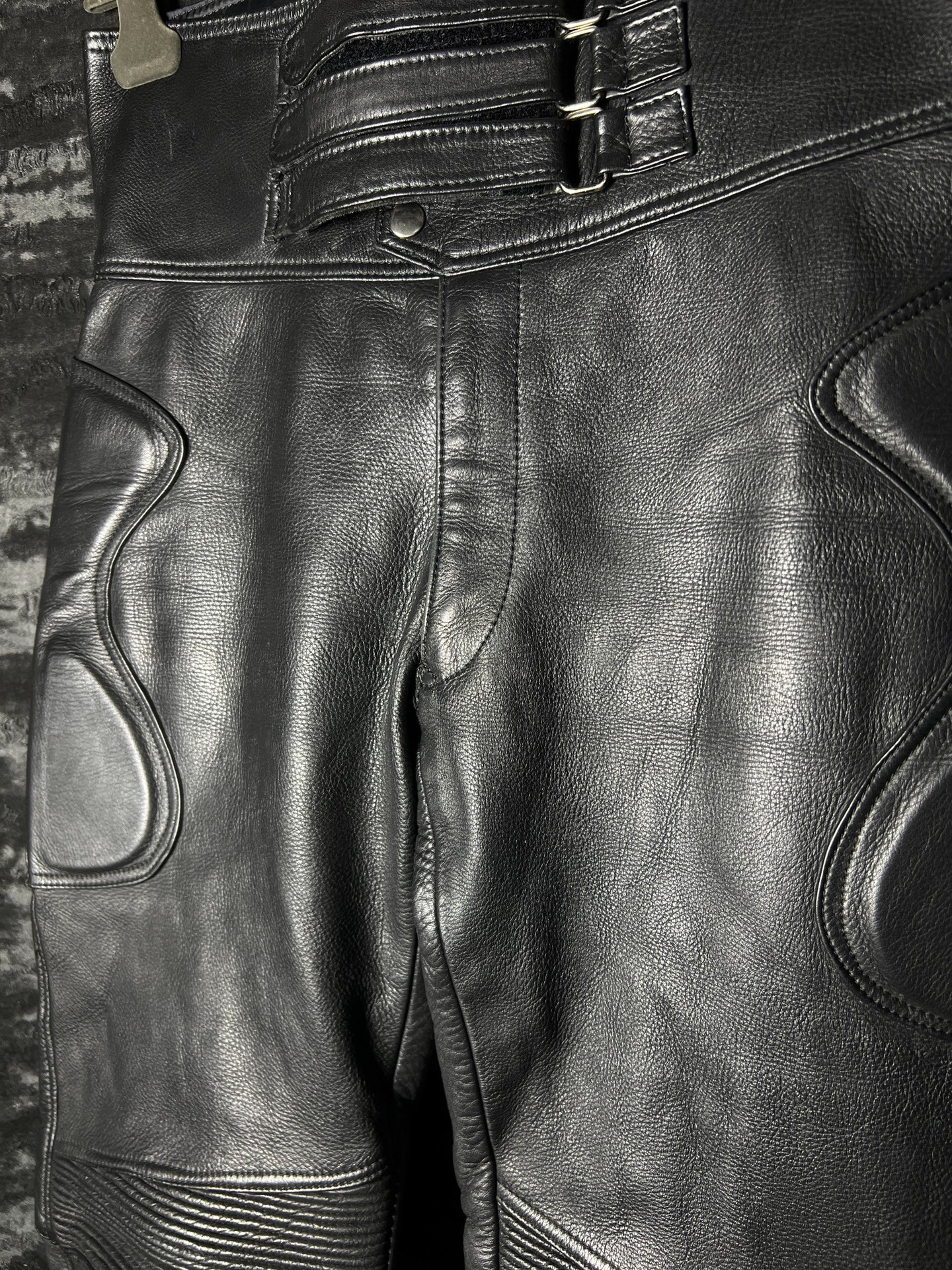 Black Leather Motorcycle Racing Pants — front