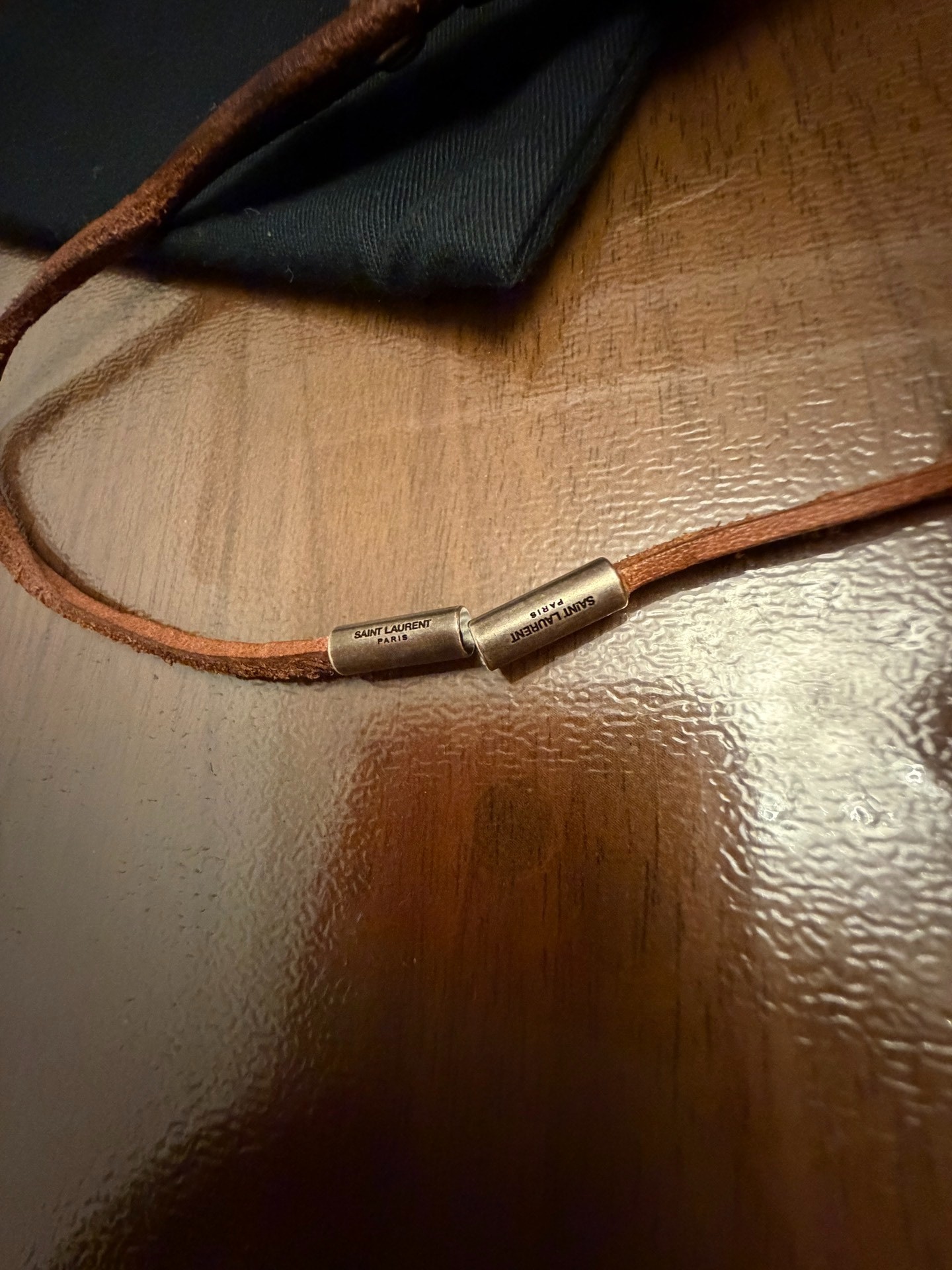Saint Laurent 15SS Brown Leather Silver Bracelet — back