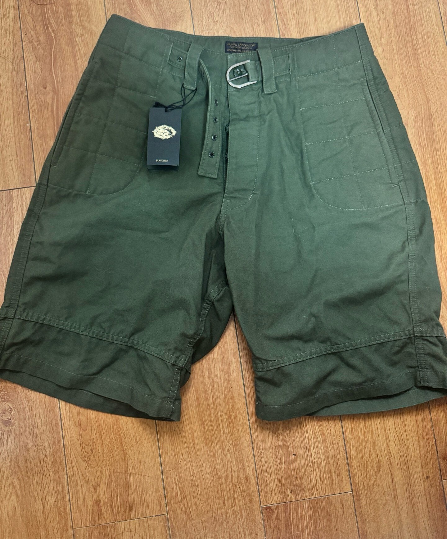 Blacksign Green High-Waisted Utility Shorts — front