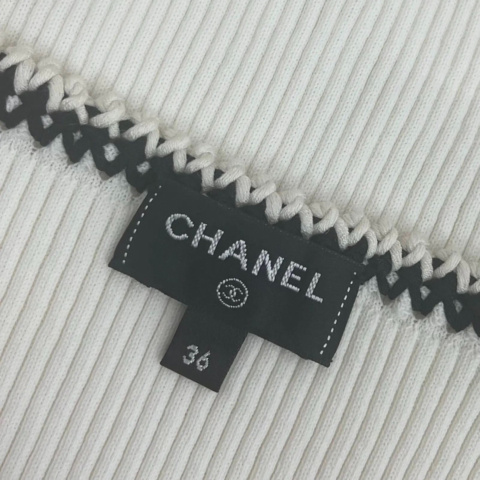 Chanel Cream Striped Knit Sleeveless Mini Dress — back